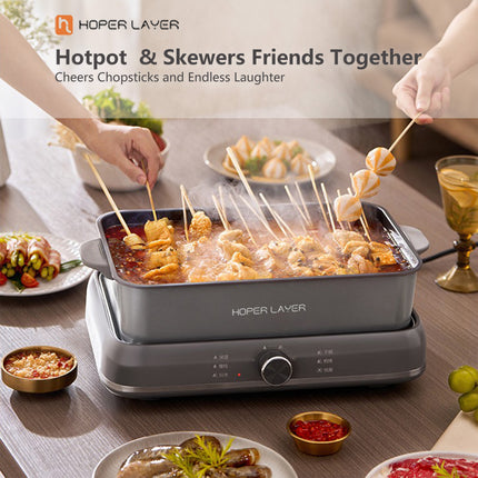 HOPER LAYER Electric Hot Pot 6L ??Multifunctional Nonstick Cooker with Grill, Boil, Simmer & Fry Modes 2000W Power, Square Removable Pot