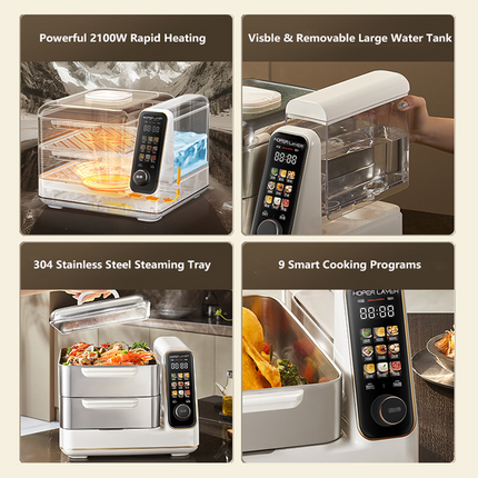 Hoper Layer Electric Food Steamer 16L Large Capacity 10 Second Start 24H Timer Independent Water Tan