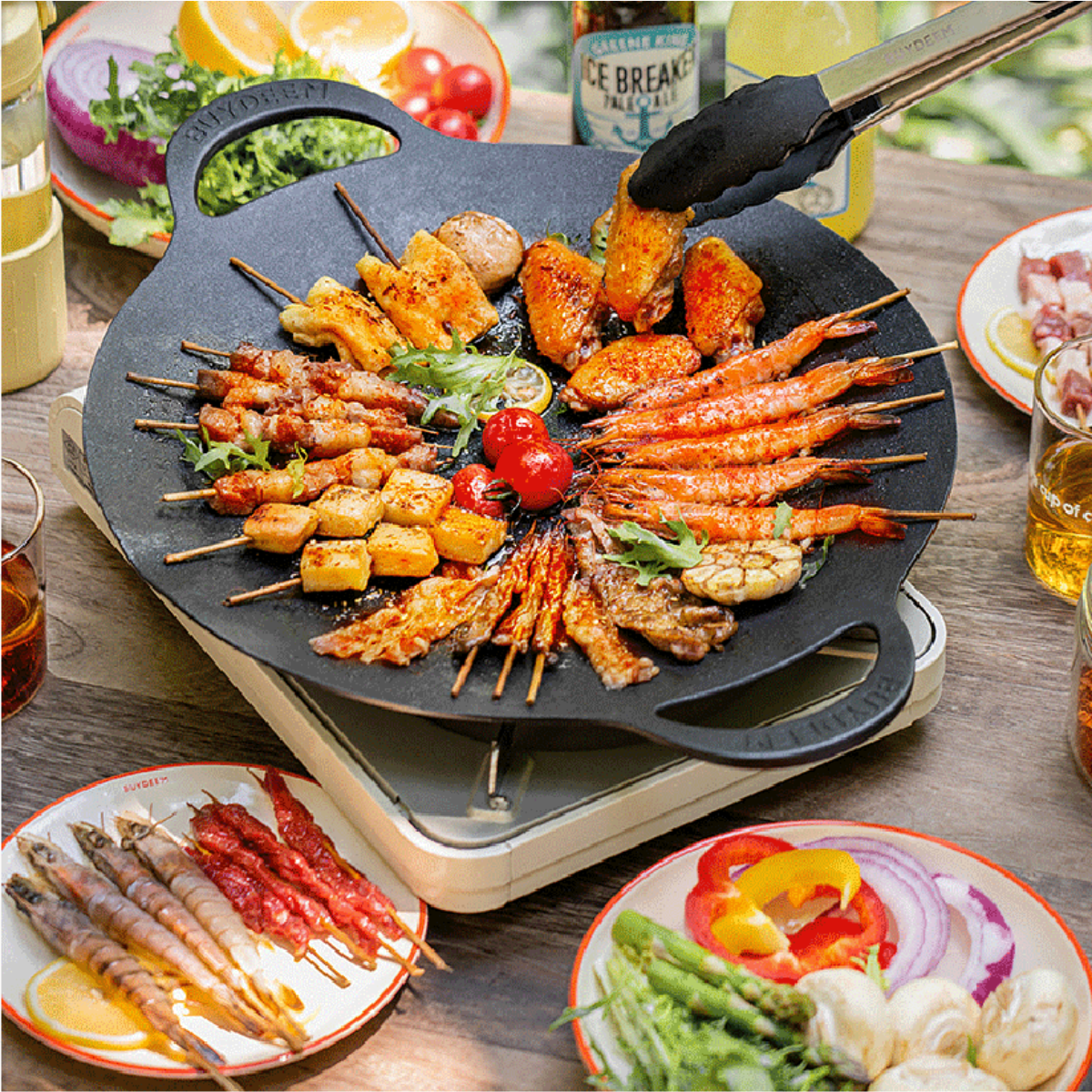BUYDEEM Grill Pan Nonstick 36cm Round BBQ Griddle Indoor or Outdoor Cooking