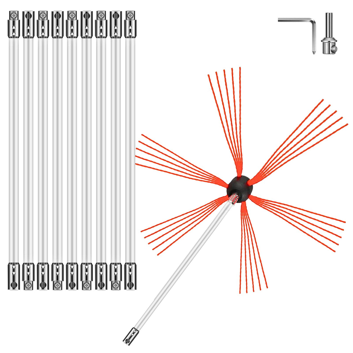 VEVOR Chimney Sweep Kit 33FT Chimney Cleaning Kit Nylon Sooteater Chimney Cleaning Kit Flexible Brush Head Chimney Sweeping Kit Easy Connecting Chimney Brush With 10 White Rods