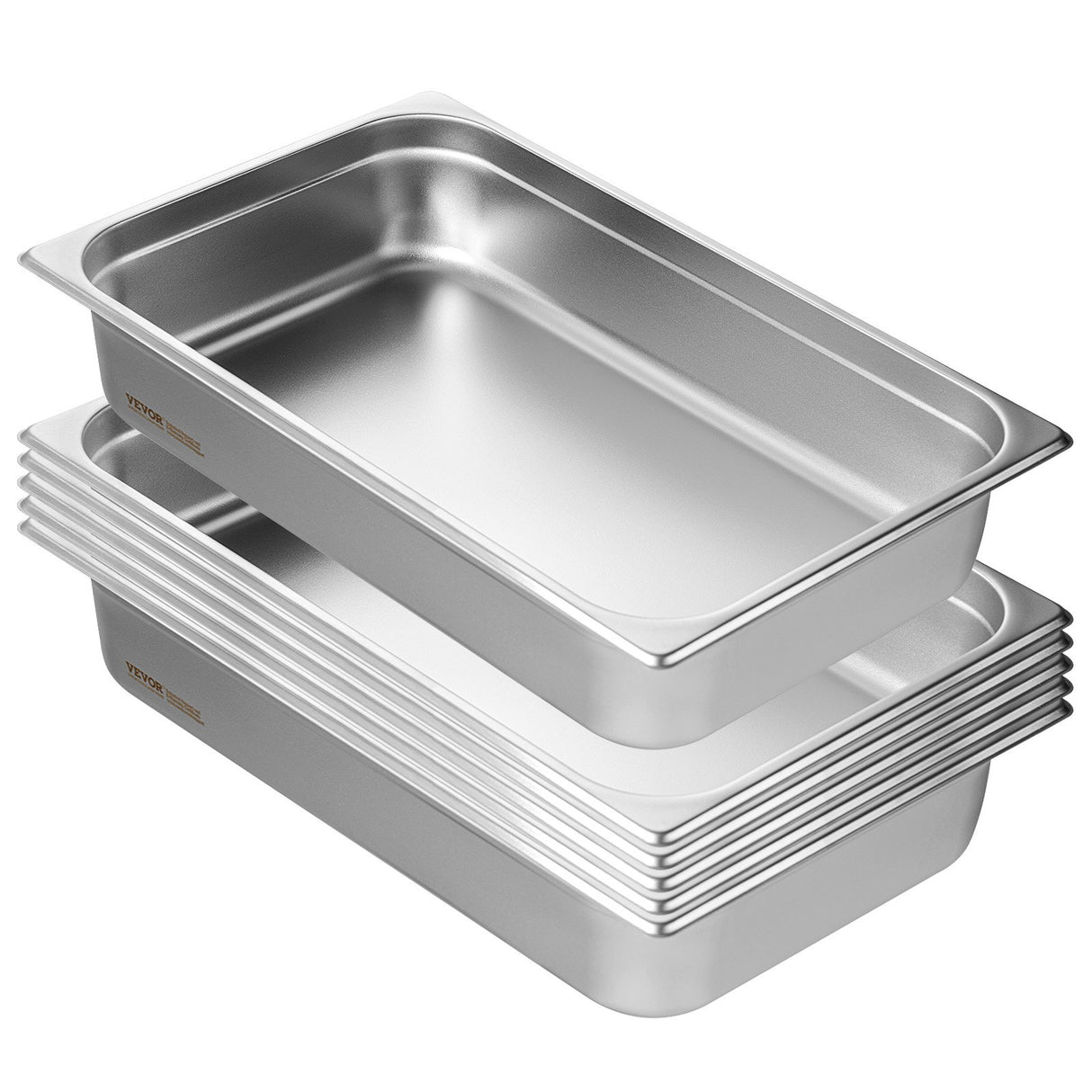VEVOR 6 Pack Hotel Pans, Full Size Anti-Jam Steam Pan, 0.8mm Thick Stainless Steel Restaurant Steam Table Pan, 4-Inch Deep Commercial Table Pan,