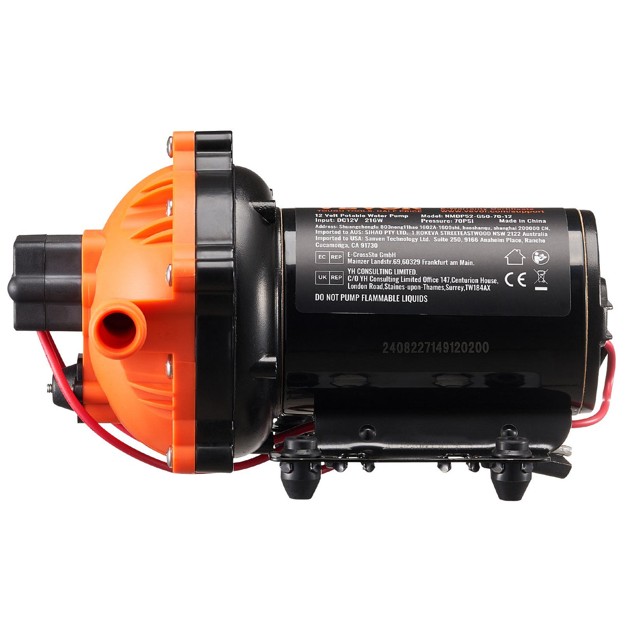 VEVOR Diaphragm Pump 5GPM 18.93 L/min 5-Chamber Water Pump Pressure Switch