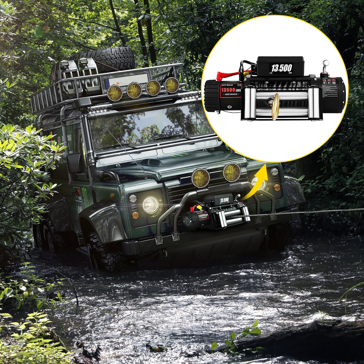 VEVOR Electric Winch 13500lb/6123kg, Steel Cable Recovery Winch 12V, Power Winch with Wireless Remote Control, Handlebar-Mounted Rocker and Powerful