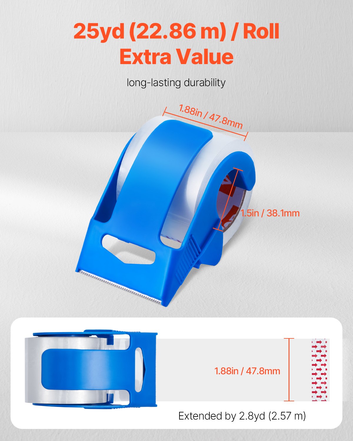 Packing Tape 6 Rolls 25 Yards Clear Shipping Tape with Dispenser 2.7 Mil
