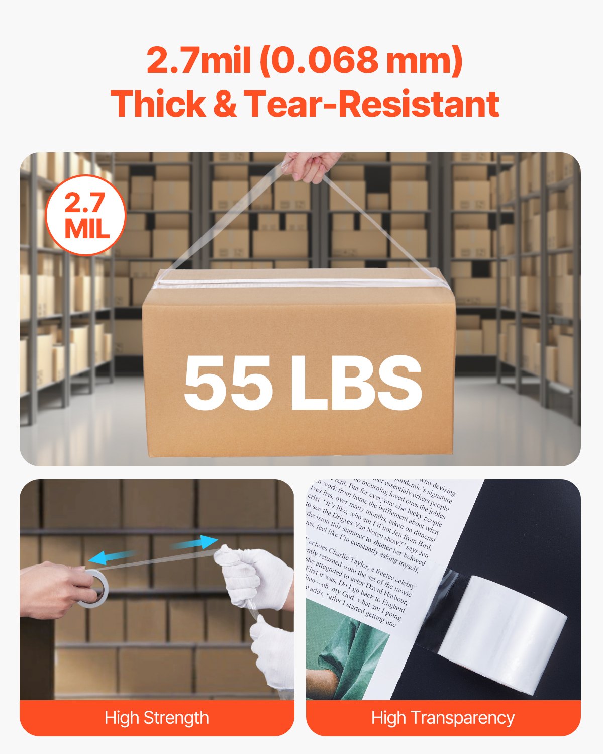 Packing Tape 6 Rolls 25 Yards Clear Shipping Tape with Dispenser 2.7 Mil