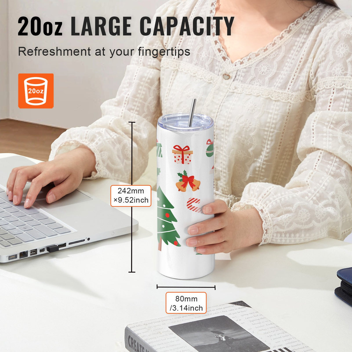 Tumbler Heat Press Machine and Sublimation Tumblers, Tumbler Press Set with 8pcs 20OZ Blank Tumblers, Mug Press Cup Press for 11-30oz Tumblers Mug, with Heat Transfer Paper, Gloves, Tape