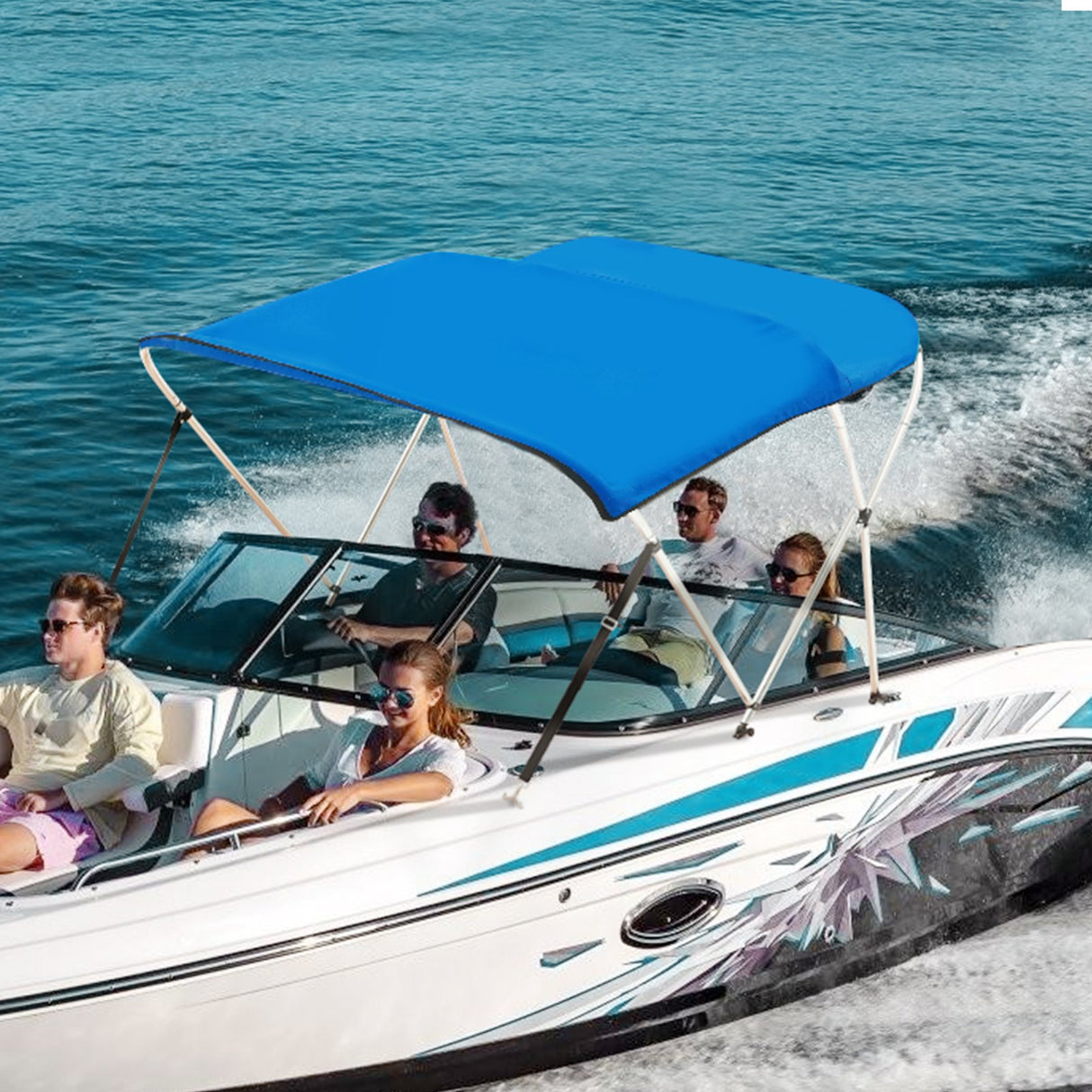 VEVOR 3 Bow Bimini Top Boat Cover, 900D Polyester Canopy with 1" Aluminum Alloy Frame, Waterproof and Sun Shade, Includes Storage Boot, 2 Support