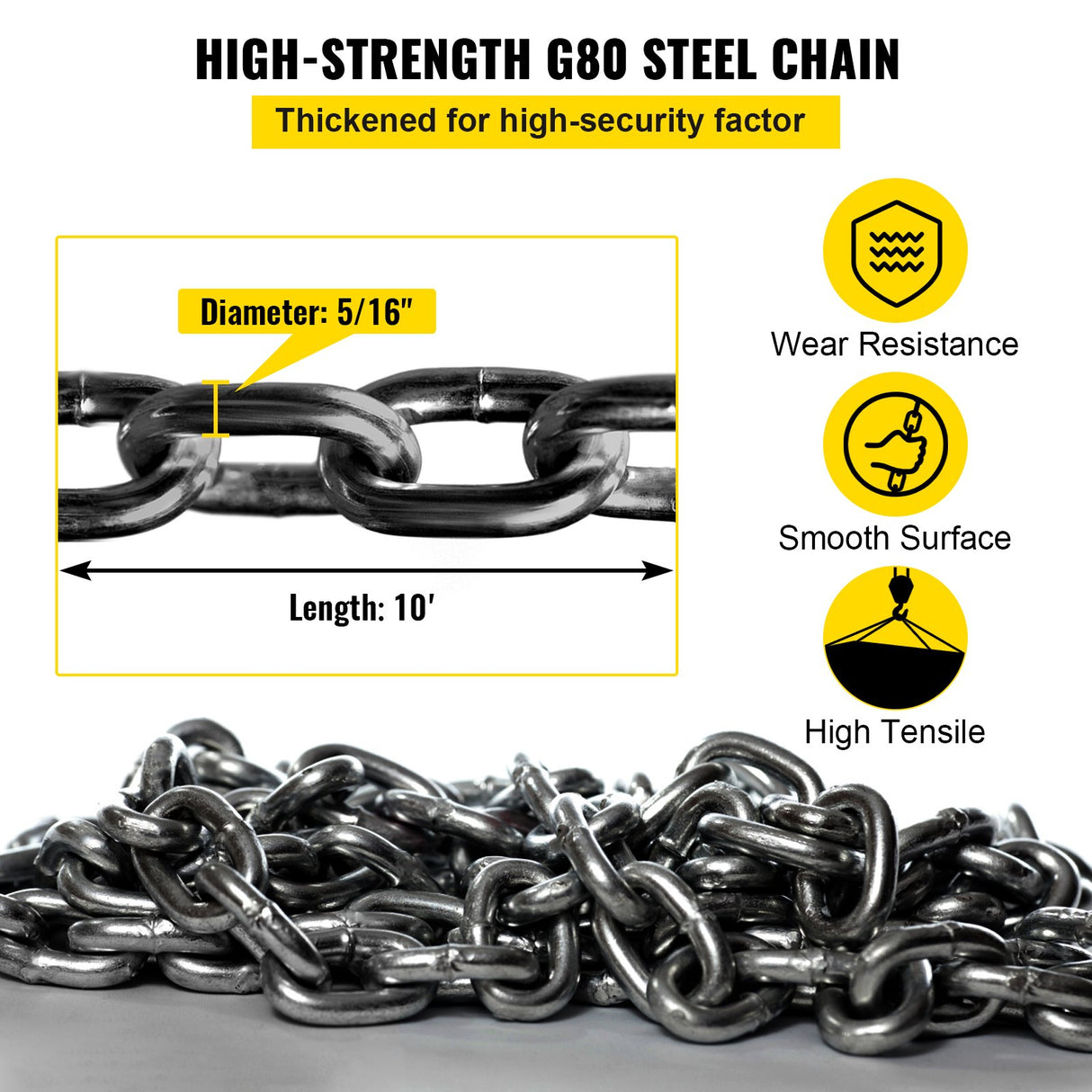 VEVOR Chain Sling 5/16" X 10' Engine Lift Chain G80 Alloy Steel Engine Chain Hoist Lifts 3 Ton with 4 Leg Grab Hooks and Adjuster