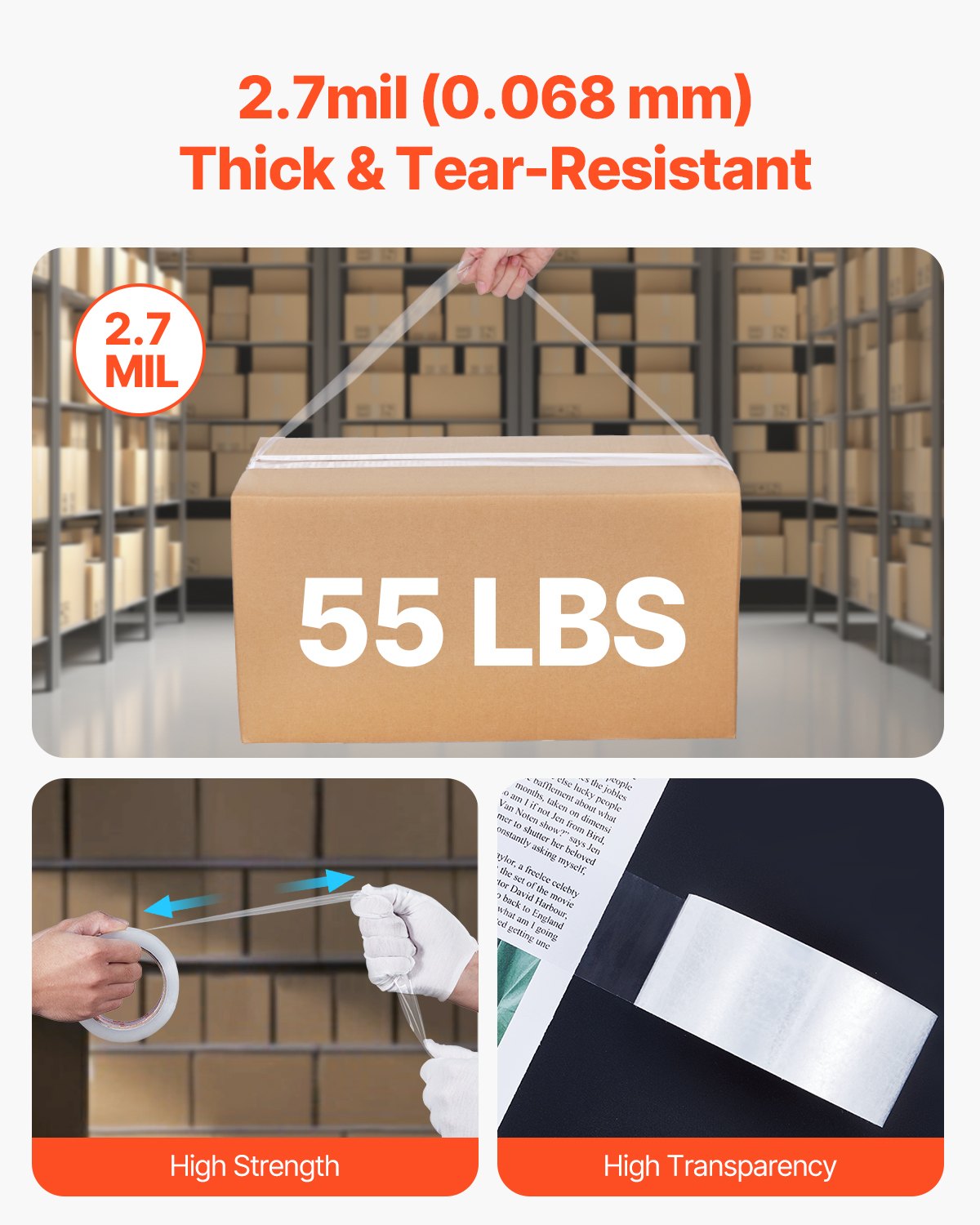 Packing Tape 6 Rolls 65 Yards Clear Shipping Tape with Dispenser 2.7 Mil