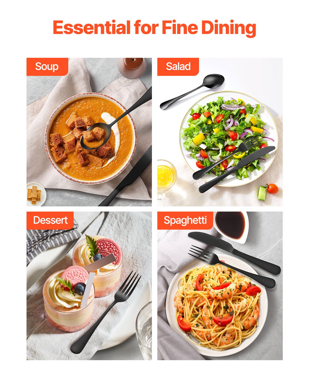 VEVOR 30-Piece Black Silverware Set, Food-Grade Stainless Steel Flatware Utensils for 6, Mirror Finished Cutlery Set, Dishwasher Safe Eating Tableware for Kitchen Home, Include Knife Fork Spoon