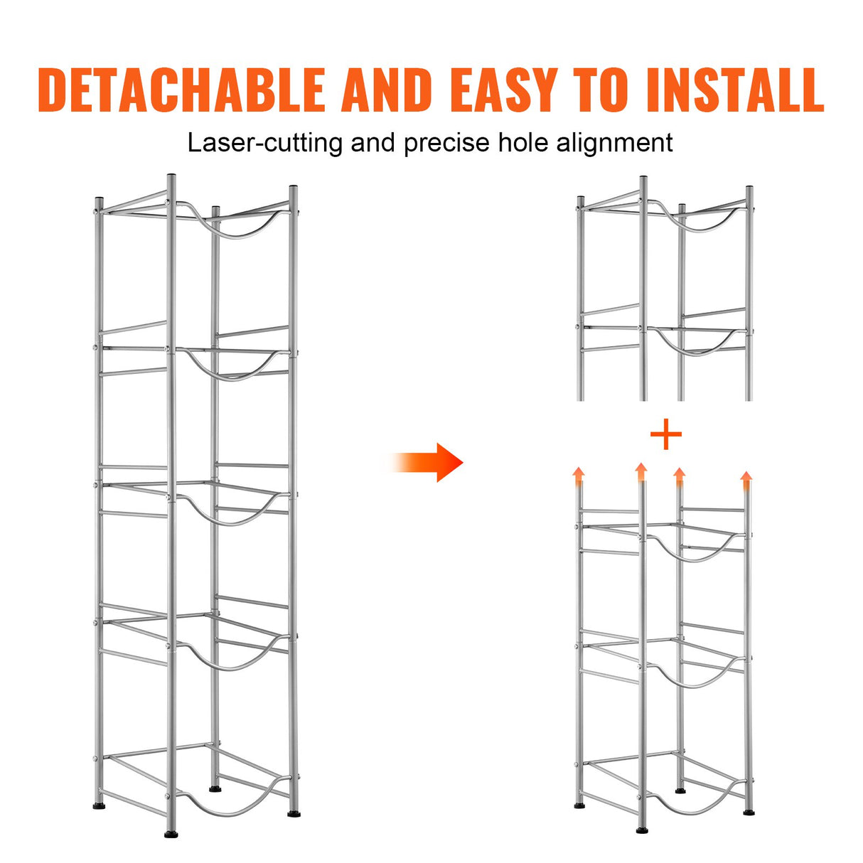 5 Tiers Water Jug Holder, 5 Gallon Water Bottle Holder, Single Row Water Bottle Rack for 5 Bottles, Heavy Duty Water Jug Rack for Kitchen, Office, Living Room, Silver