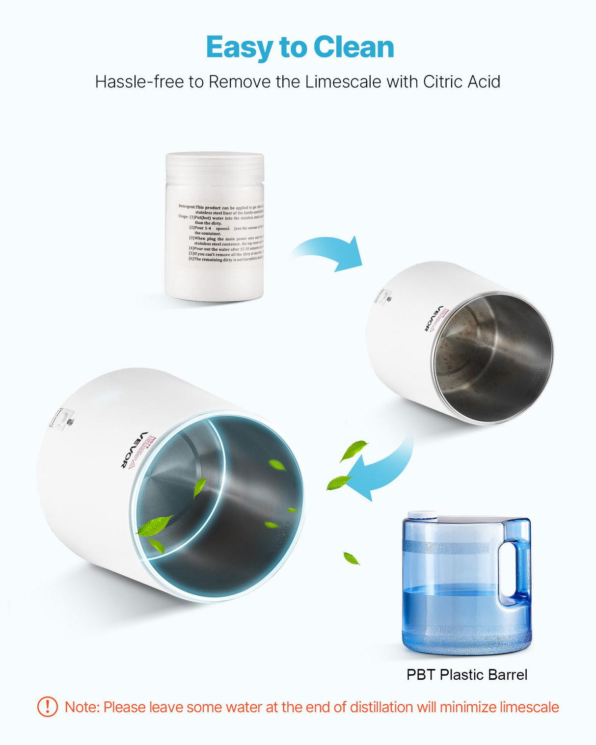 VEVOR 6L Water Distiller Home Countertop Purifier Machine 900W Plastic Container