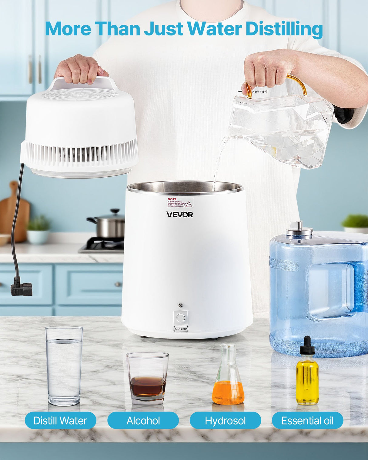 VEVOR 6L Water Distiller Home Countertop Purifier Machine 900W Plastic Container