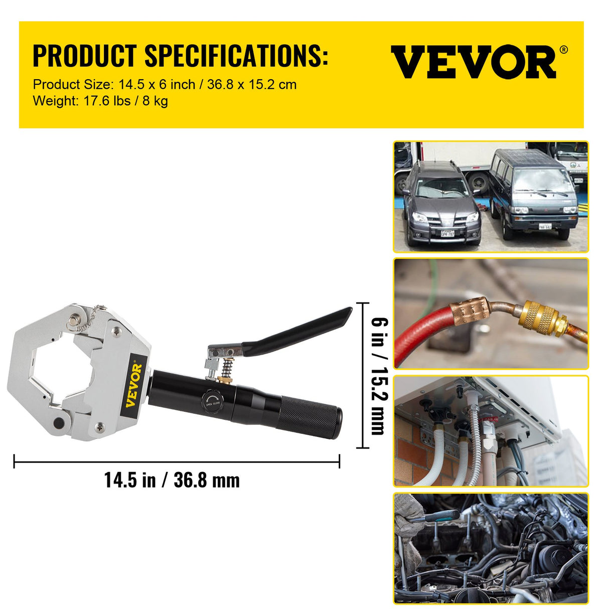 VEVOR Hydraulic Hose Crimper Hydra-Krimp 71500,Manual AC Hose Crimper Kit Air Conditioning Repaire Handheld,Hydraulic Hose Crimping Tool with 7 Die