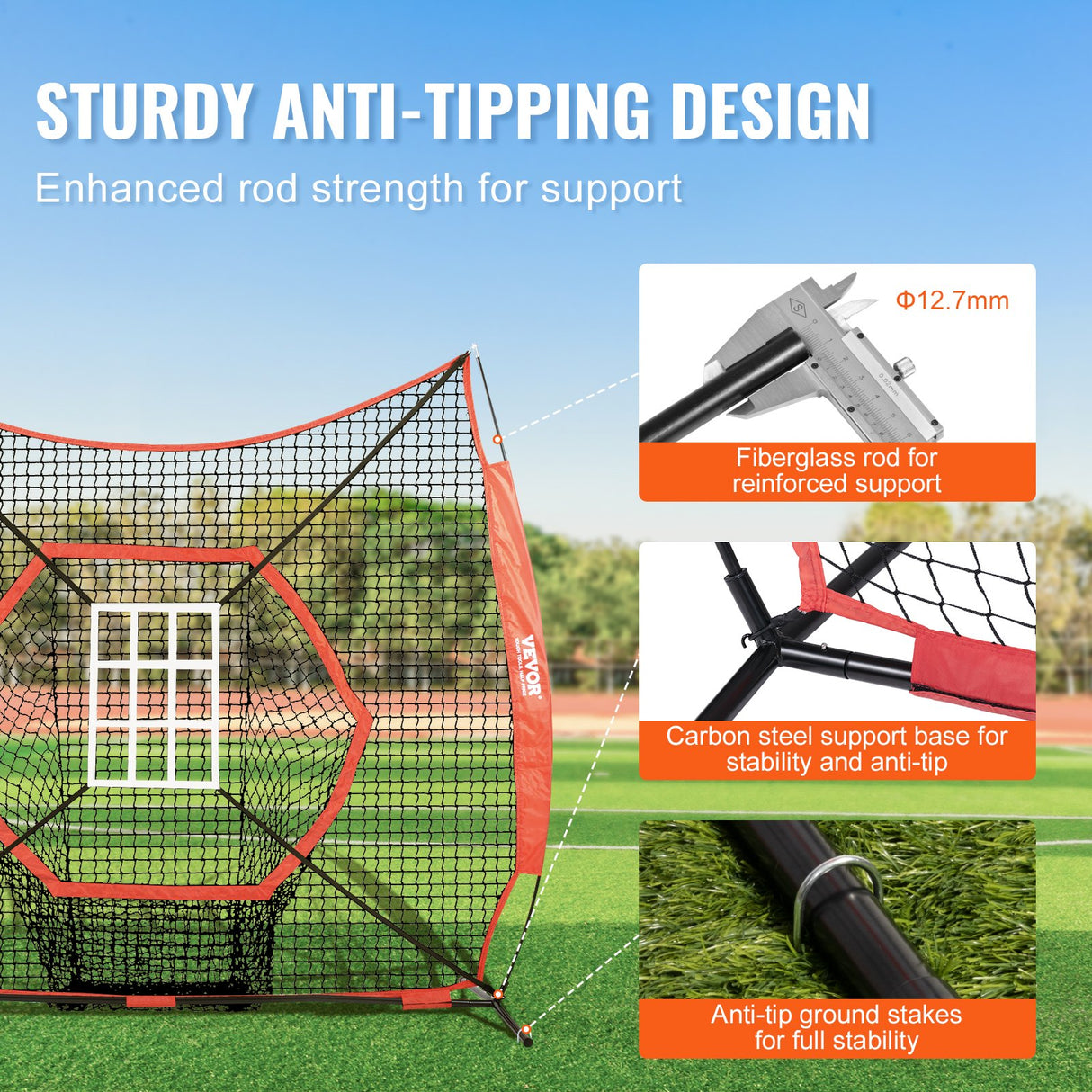 VEVOR 7x7 ft Baseball Softball Practice Net, Portable Baseball Training Net for Hitting Batting Catching Pitching, Backstop Baseball Equipment