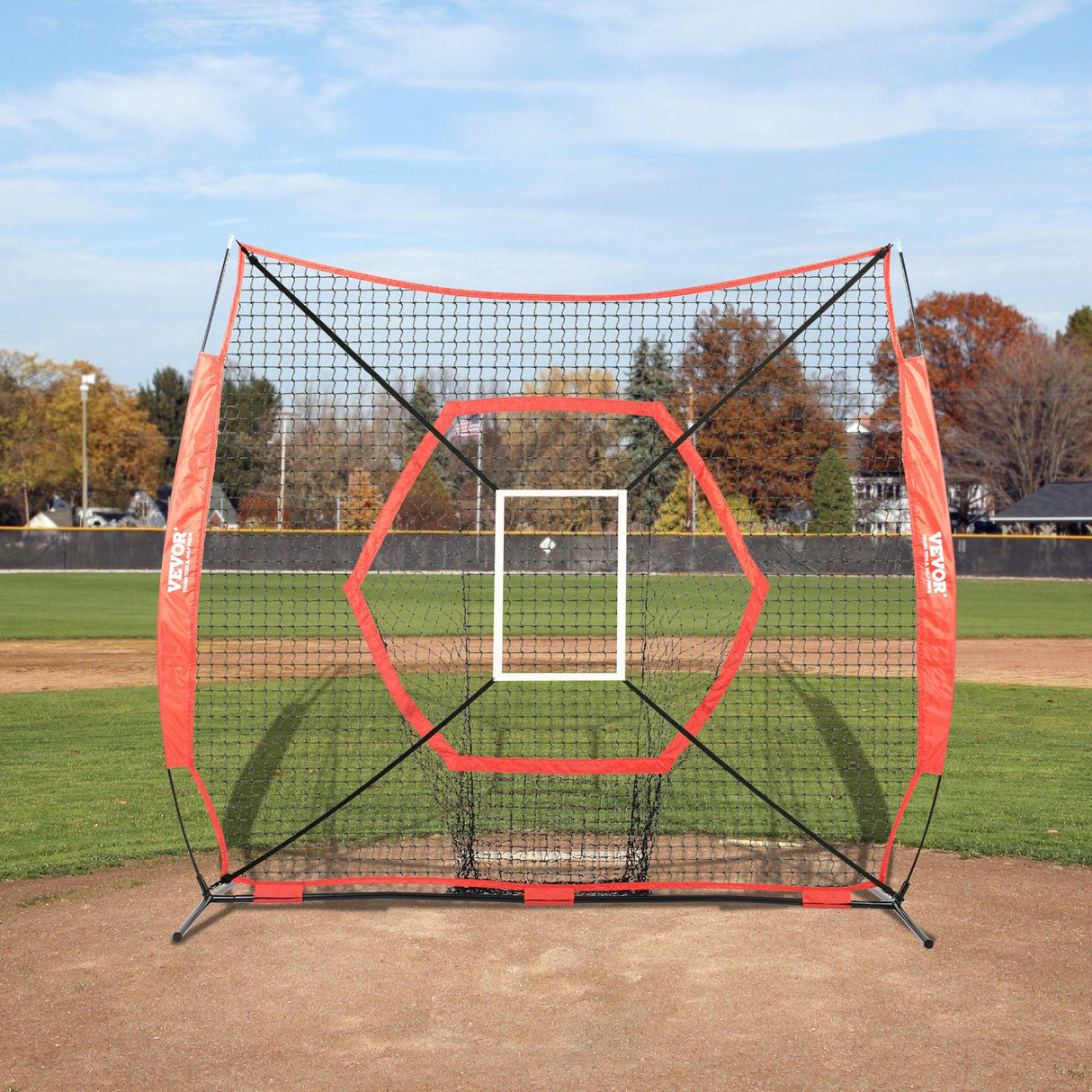 VEVOR 7x7 ft Baseball Softball Practice Net, Portable Baseball Training Net for Hitting Batting Catching Pitching, Backstop Baseball Equipment