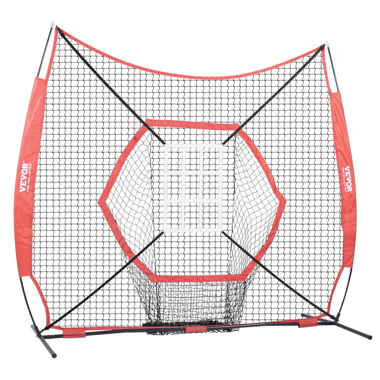 VEVOR 7x7 ft Baseball Softball Practice Net, Portable Baseball Training Net for Hitting Batting Catching Pitching, Backstop Baseball Equipment