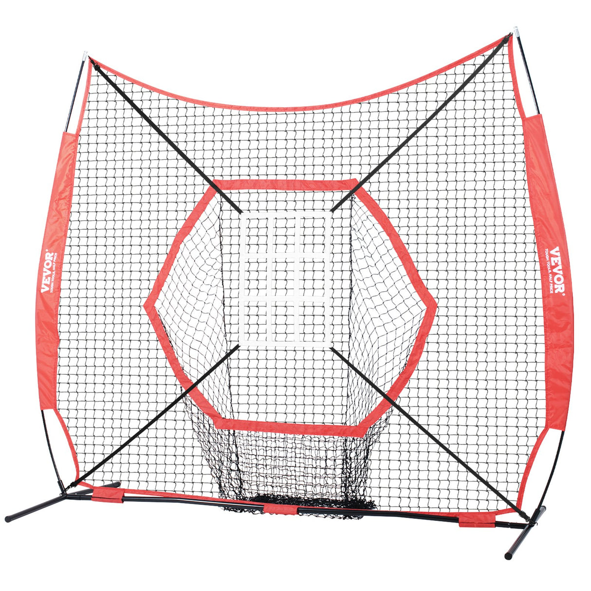 VEVOR 7x7 ft Baseball Softball Practice Net, Portable Baseball Training Net for Hitting Batting Catching Pitching, Backstop Baseball Equipment