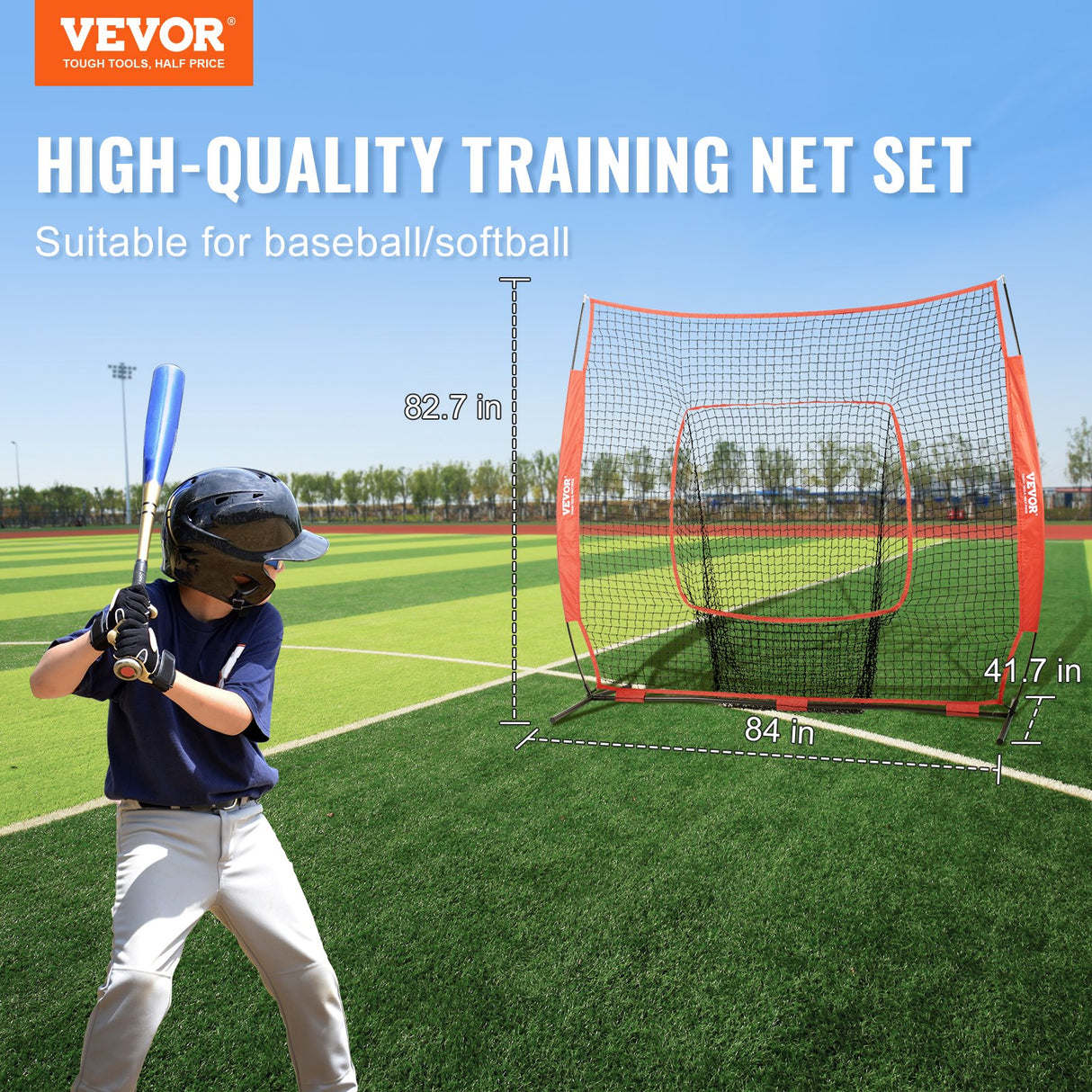 VEVOR 7x7 Baseball Softball Practice Net, Portable Baseball Training Net for Hitting Batting Catching Pitching, Backstop Baseball Equipment Training