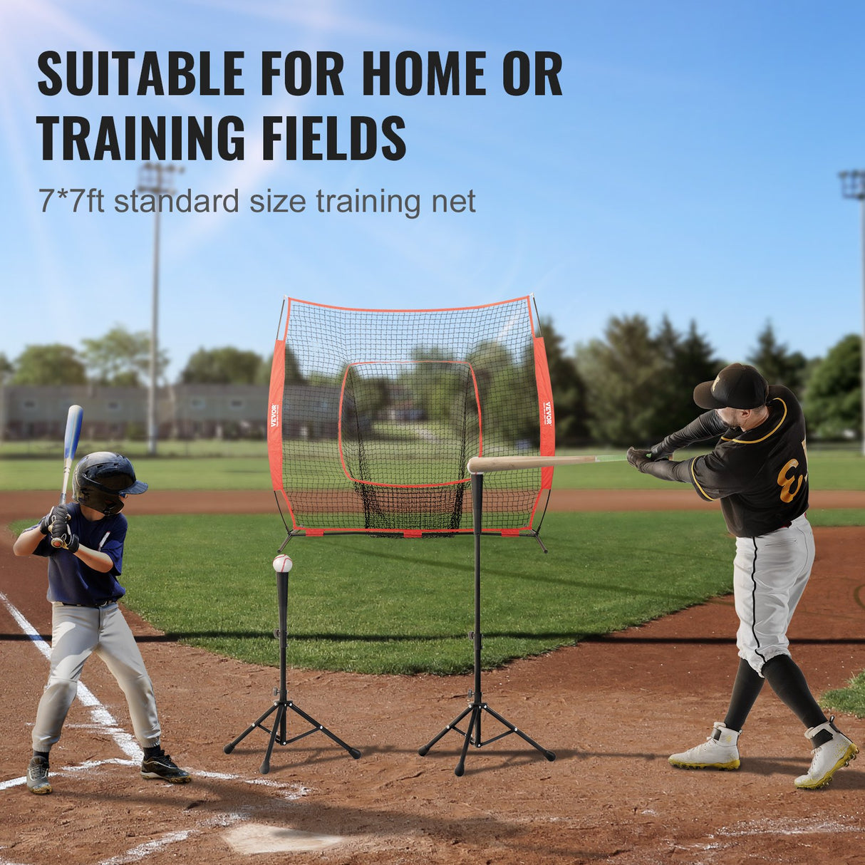 VEVOR 7x7 Baseball Softball Practice Net, Portable Baseball Training Net for Hitting Batting Catching Pitching, Backstop Baseball Equipment Training Aids with Carry Bag and Strike Zone