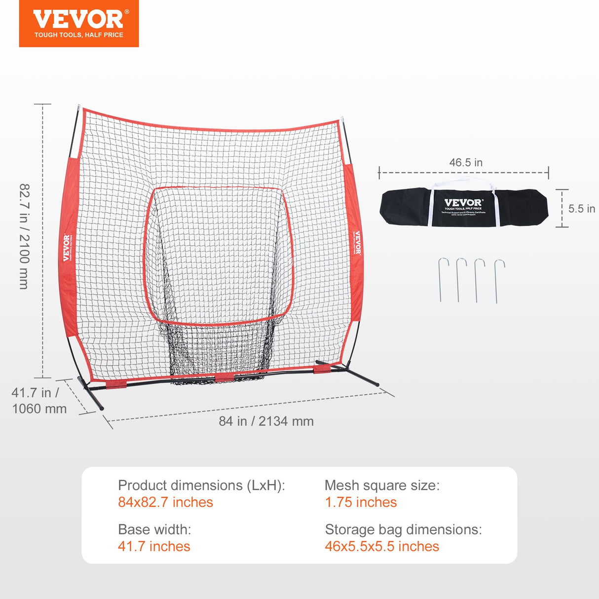 VEVOR 7x7 Baseball Softball Practice Net, Portable Baseball Training Net for Hitting Batting Catching Pitching, Backstop Baseball Equipment Training
