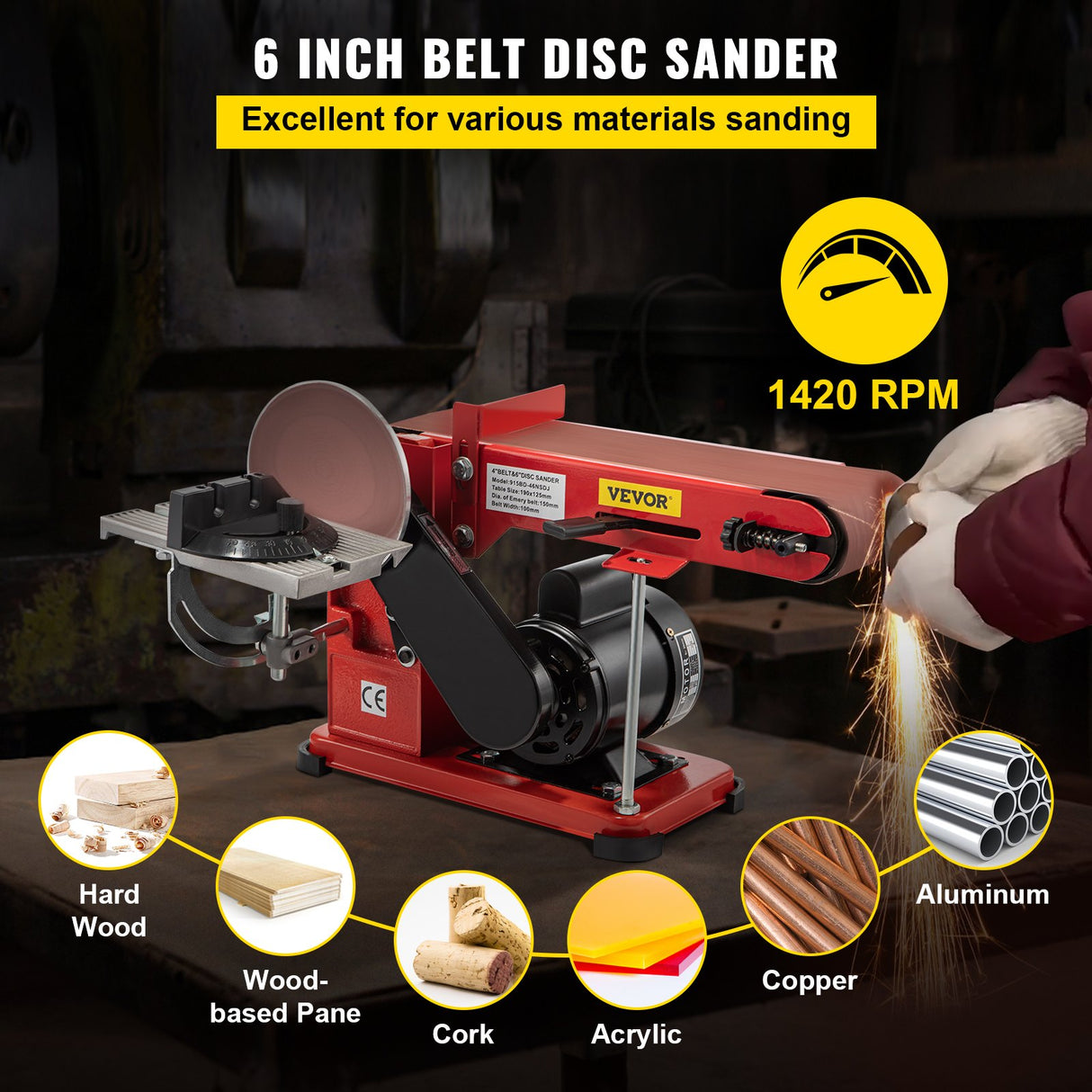 VEVOR Belt Sander 4" x 36", Disc Combo Sander 6",Electric Adjustable Bench Belt Sander 375W,Grinder