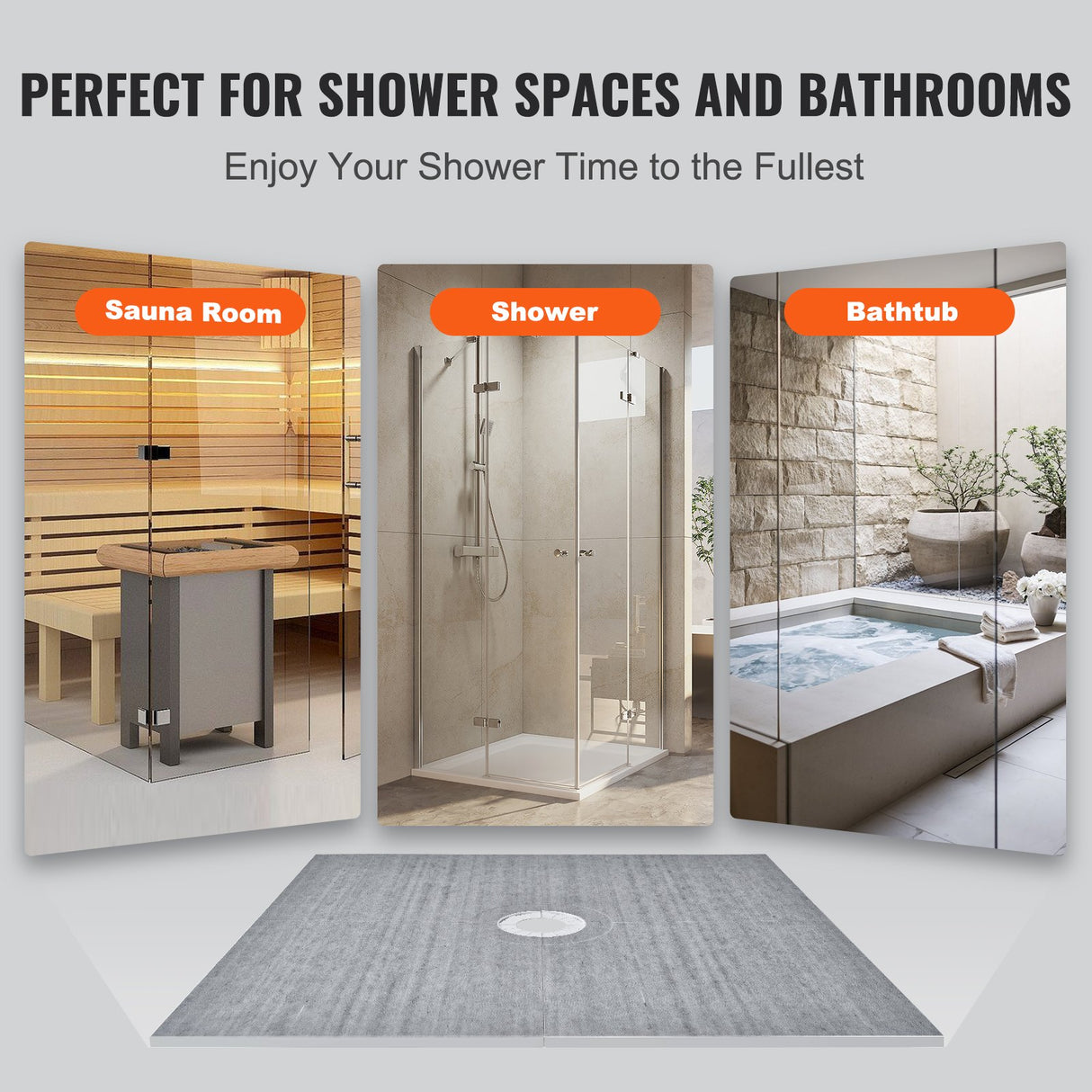 VEVOR Shower Curb Kit, 1828x1828mm, 72"x72" Shower Pan Kit with 50.8mm ABS Central Flange, 101.6mm Stainless Steel Grate, Waterproof Shower Curb &
