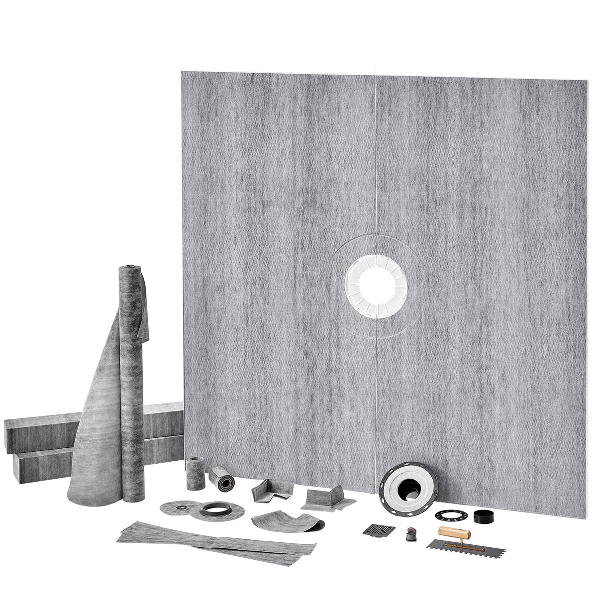 VEVOR Shower Curb Kit, 1828x1828mm, 72"x72" Shower Pan Kit with 50.8mm ABS Central Flange, 101.6mm Stainless Steel Grate, Waterproof Shower Curb & Membrane & Strip, Shower Pan Slope Sticks Fit for Bathroom
