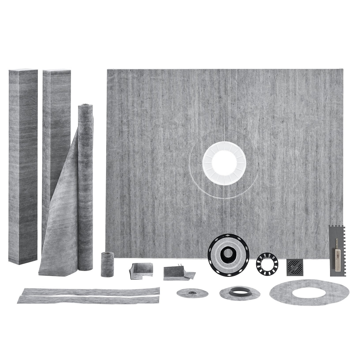 VEVOR Shower Curb Kit, 1219x1524mm, 60"x48" Shower Pan Kit with 50.8mm ABS Central Flange, Waterproof Membrane, Stainless Steel Grate and Joint Sealant, Shower Pan Slope Sticks Fit for Bathroom