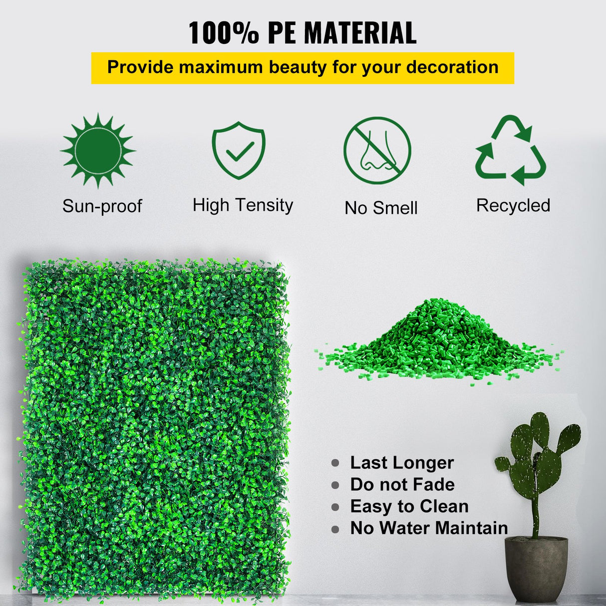 VEVOR Artificial Boxwood Panels, 12 PCS 20"x20" Boxwood Hedge Wall Panels, PE Artificial Grass Backdrop Wall 1.6", Privacy Hedge Screen for Decoration