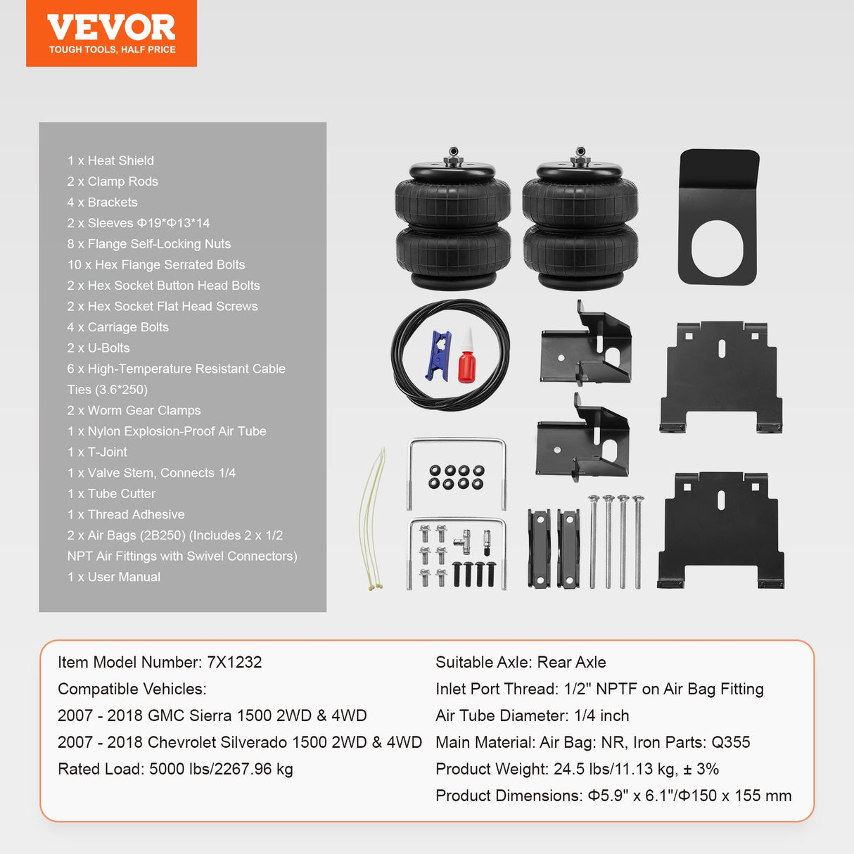 VEVOR Air Bag Suspension Kit, Air Springs Suspension Bag Kit Compatible with 2007-2018 Chevrolet Silverado 1500 and GMC Sierra 1500 2WD 4WD, 5000 lbs