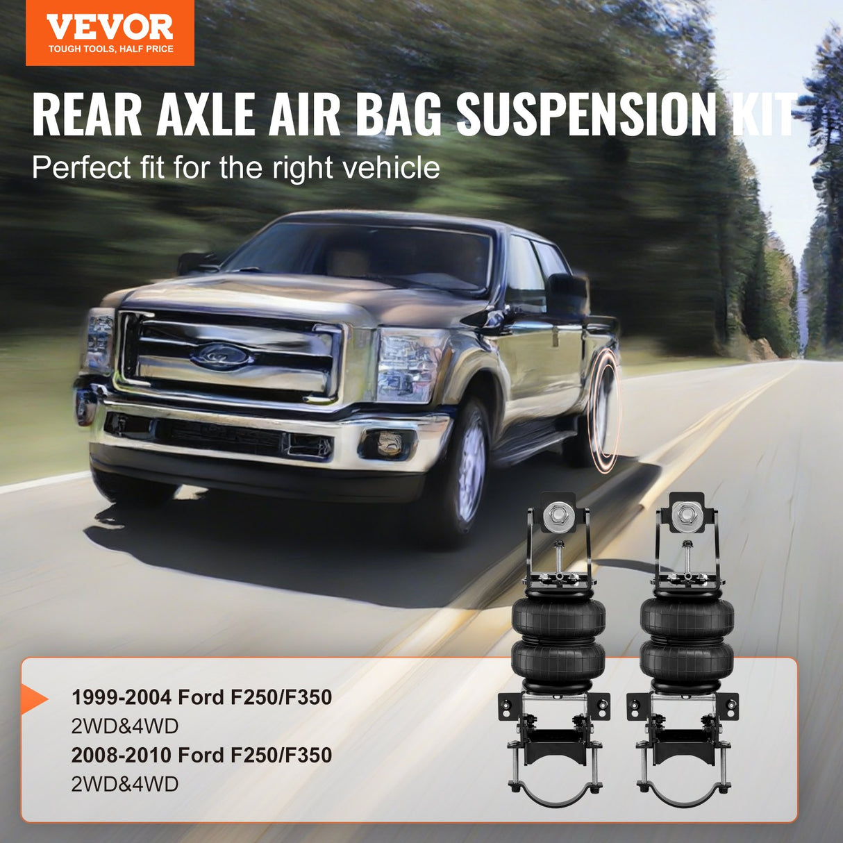VEVOR Air Bag Suspension Kit, Air Springs Suspension Bag Kit Compatible with 1999-2004 Ford F250/F350 2WD 4WD, 2008-2010 Ford F250/F350 2WD 4WD, 5000 lbs Loading, 5 to 100 PSI