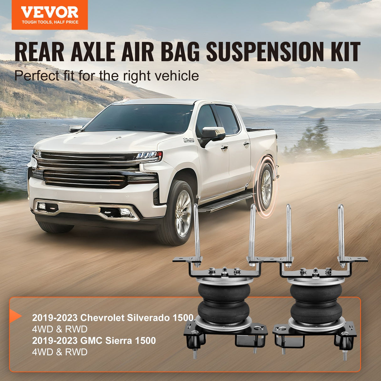 VEVOR Air Bag Suspension Kit, Air Springs Suspension Bag Kit Compatible with 2019-2023 Chevrolet Silverado 1500 and GMC Sierra 1500 4WD RWD, 5000 lbs