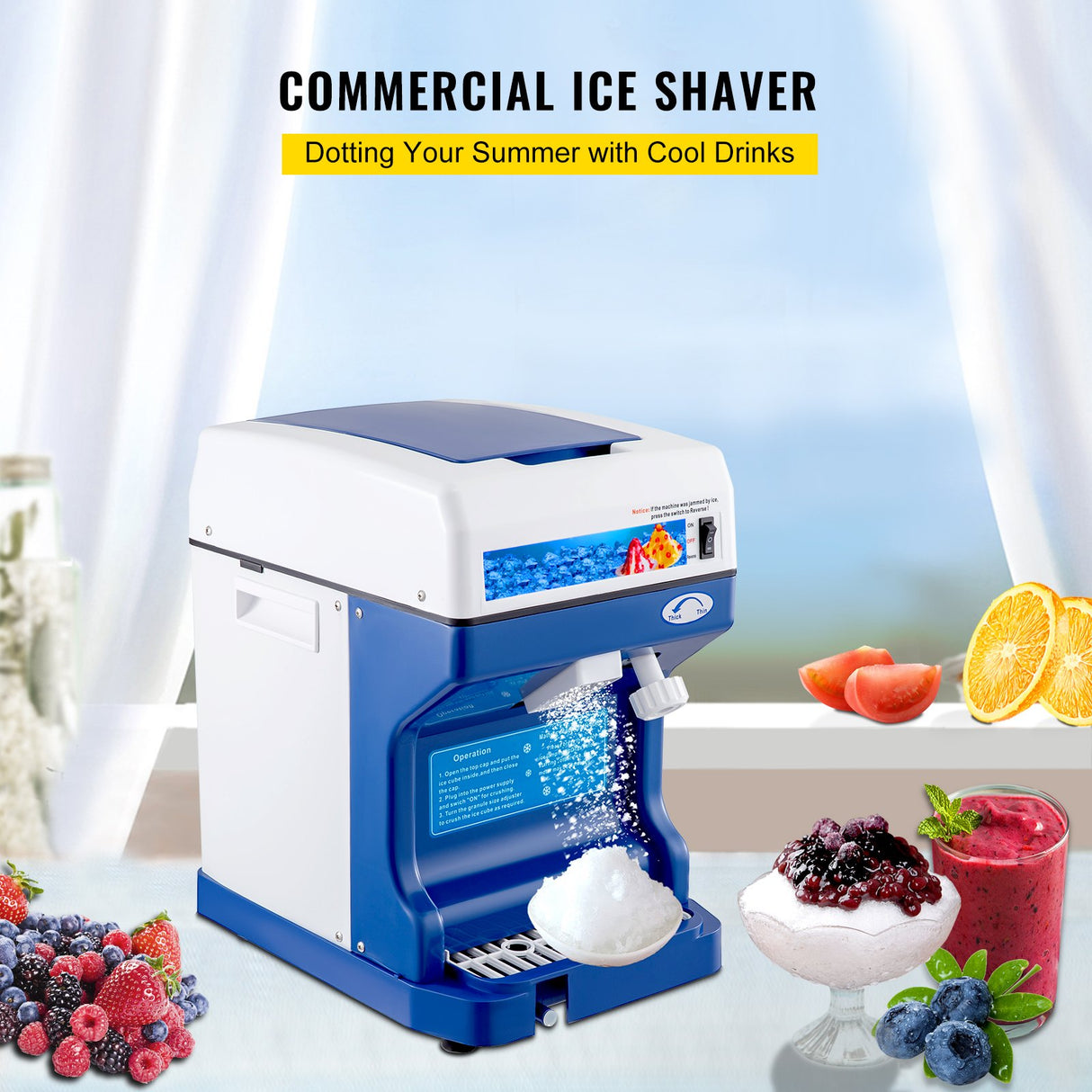 VEVOR Ice Shaver 265LBS/Hour Snow Cone Frozen Ice Shaving Slushie Dessert Maker Stainless Steel Food Grade for Kitchen Home Bars