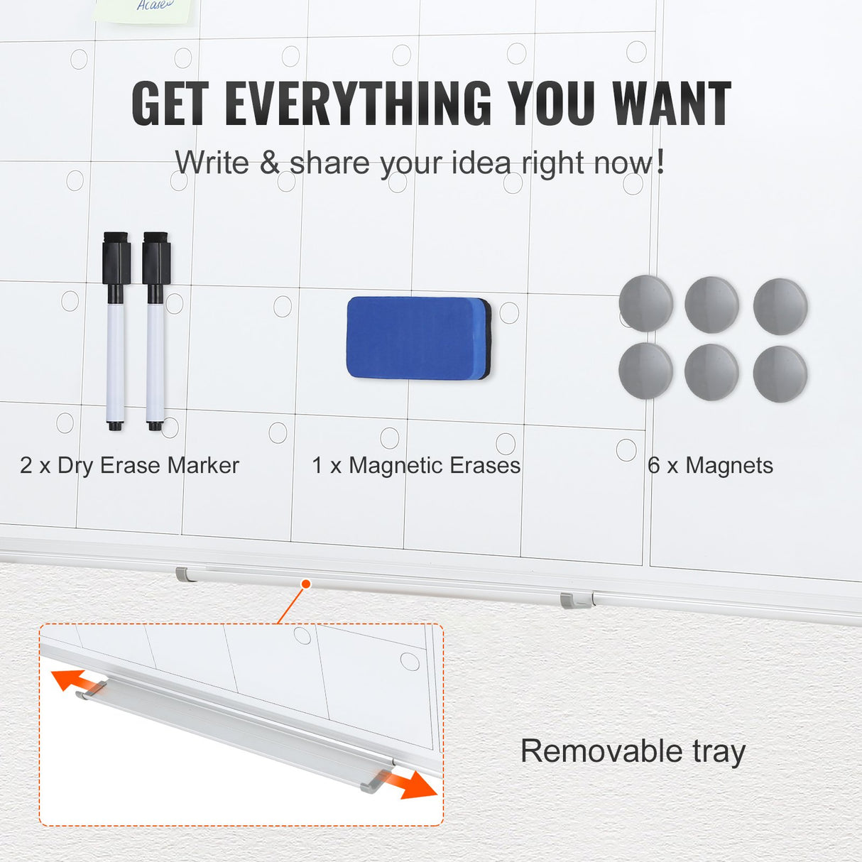 Magnetic Whiteboard Dry Erase Board 36" x 24" Wall Mounted for Office