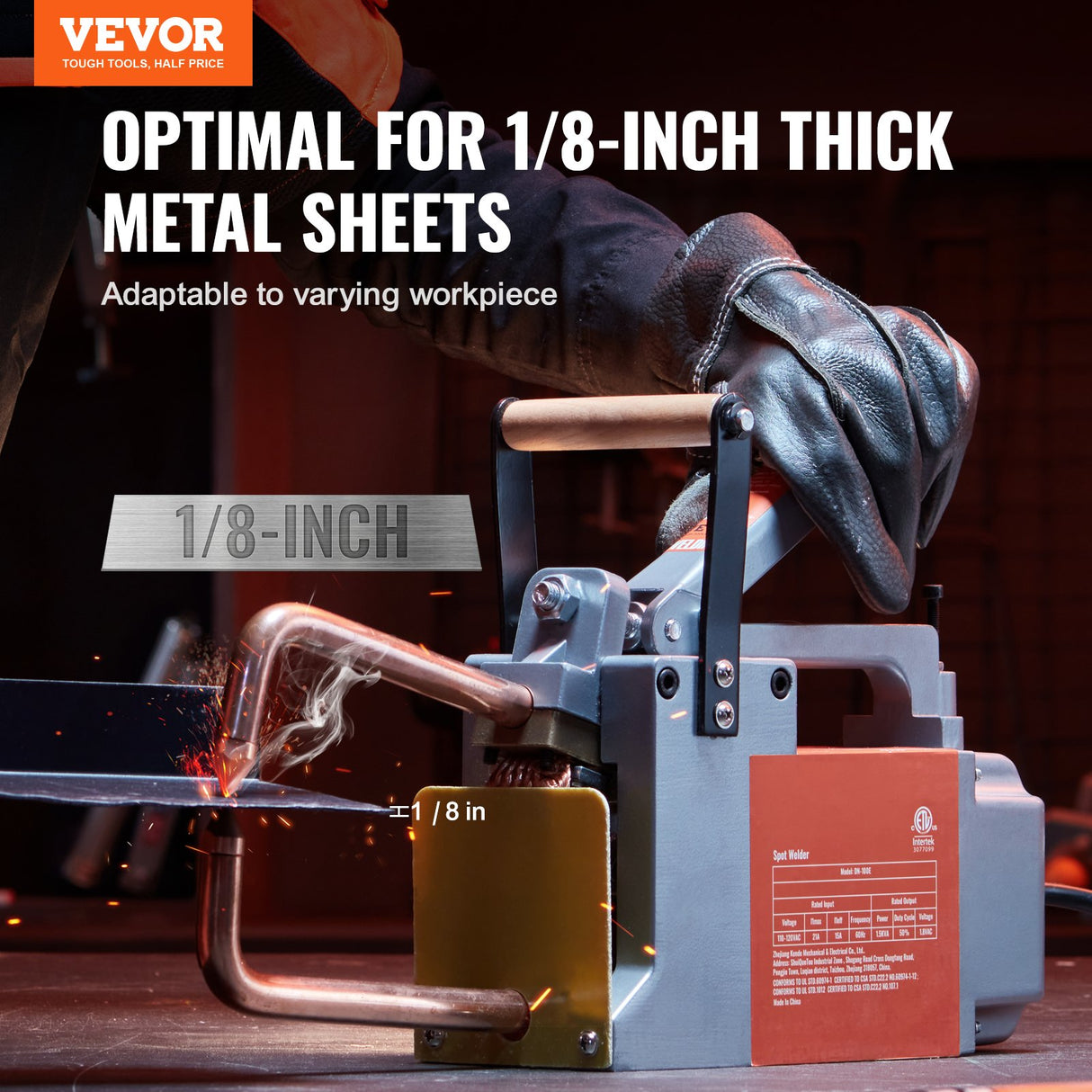 VEVOR Portable Spot Welder, 1/8-inch Thick Spot Welder Machine with 8KVA Input Capacity, Handheld Welding Tip Gun Metal Sheet Spot Welding Machine for