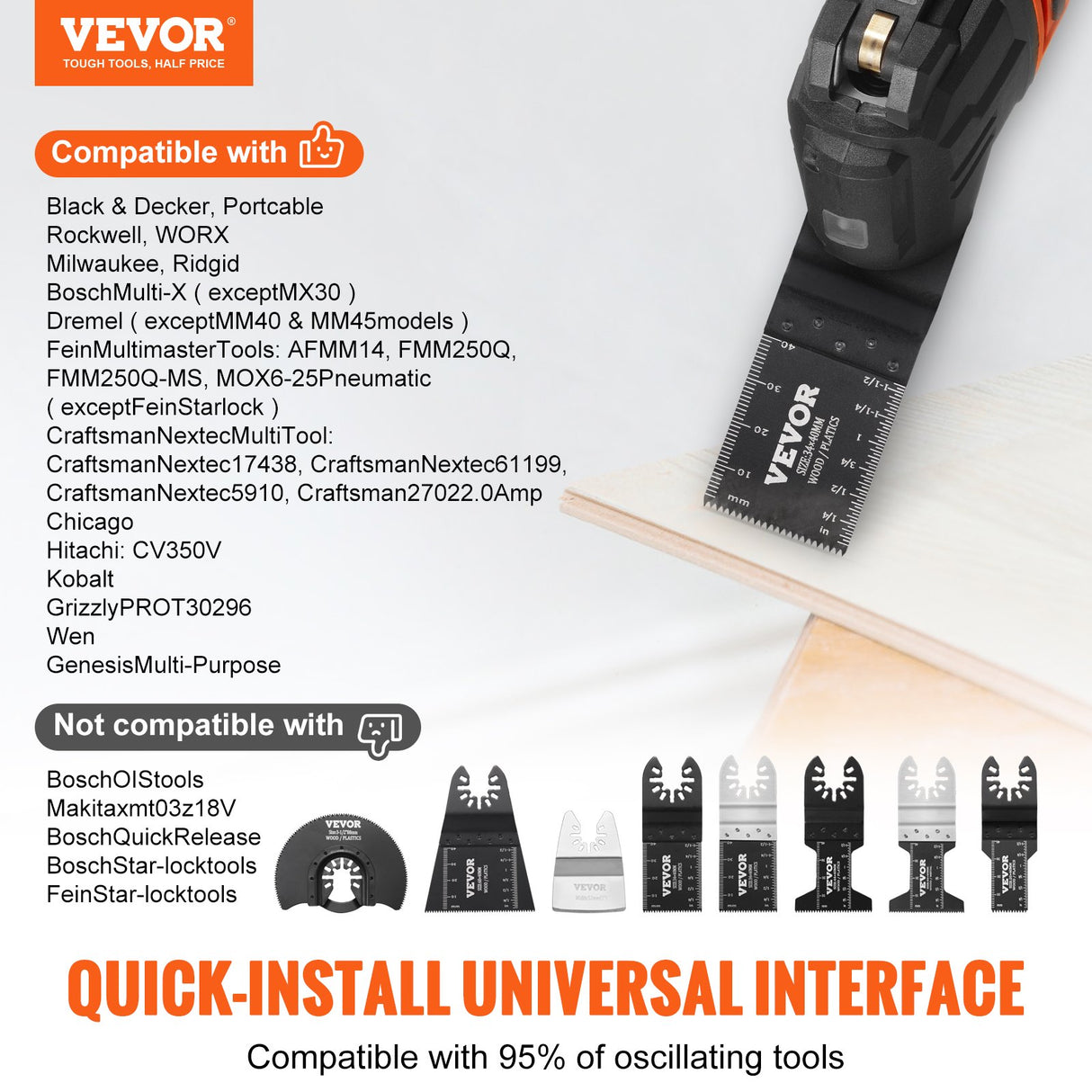 VEVOR 30PCS Multi Tool Blades Kits, Universal Quick Release Oscillating Saw Blades, 8 Types Wood Metal Plastic Oscillating Tool Blades, Fit Dewalt