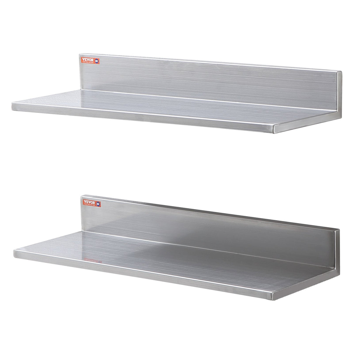 VEVOR 8.6" x 24" Stainless Steel Shelf, Wall Mounted Floating Shelving with Backsplash, 44 lbs Load Capacity Commercial Shelves, Heavy Duty Storage Rack for Restaurant, Kitchen, Bar, Home, and Hotel (2 Packs)