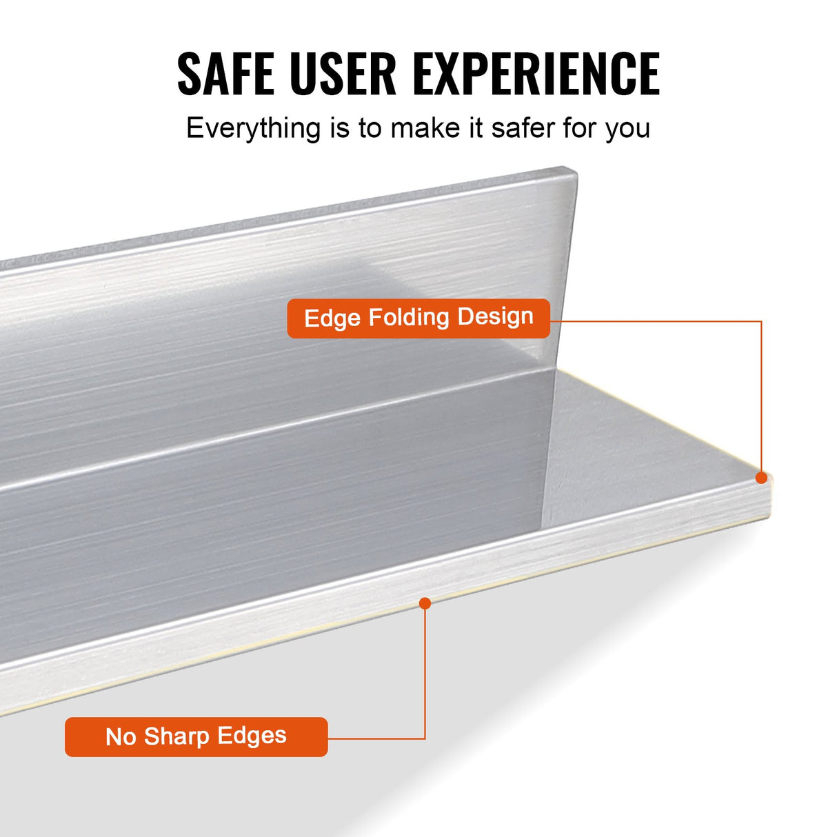 VEVOR 8.6" x 24" Stainless Steel Shelf, Wall Mounted Floating Shelving with Backsplash, 44 lbs Load Capacity Commercial Shelves, Heavy Duty Storage