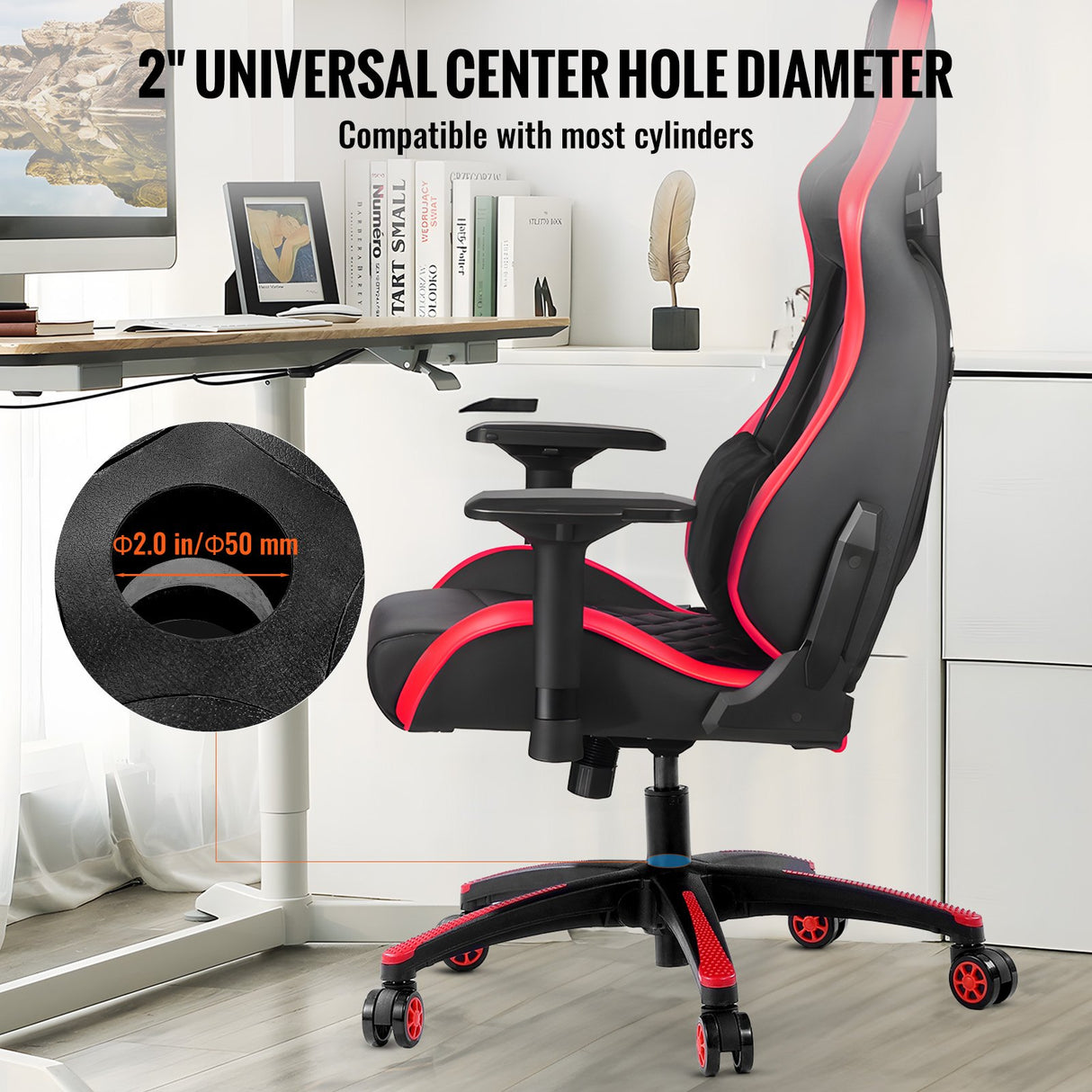 VEVOR Office Chair Base Replacement, 710 mm, 1134 kg Static Load, Heavy Duty Universal Computer Desk Chair Stool Base Part with 5 Casters and Reinforced Legs, Desk Chair Base Replacement, Black + Red