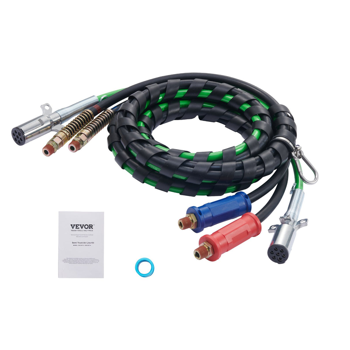 VEVOR 15FT Semi Truck Air Lines Kit, 3-in-1 Air Hoses & ABS Power Line for Semi Truck Trailer Tractor, 7-Way Plug Electrical Cord Cable and Rubber Air