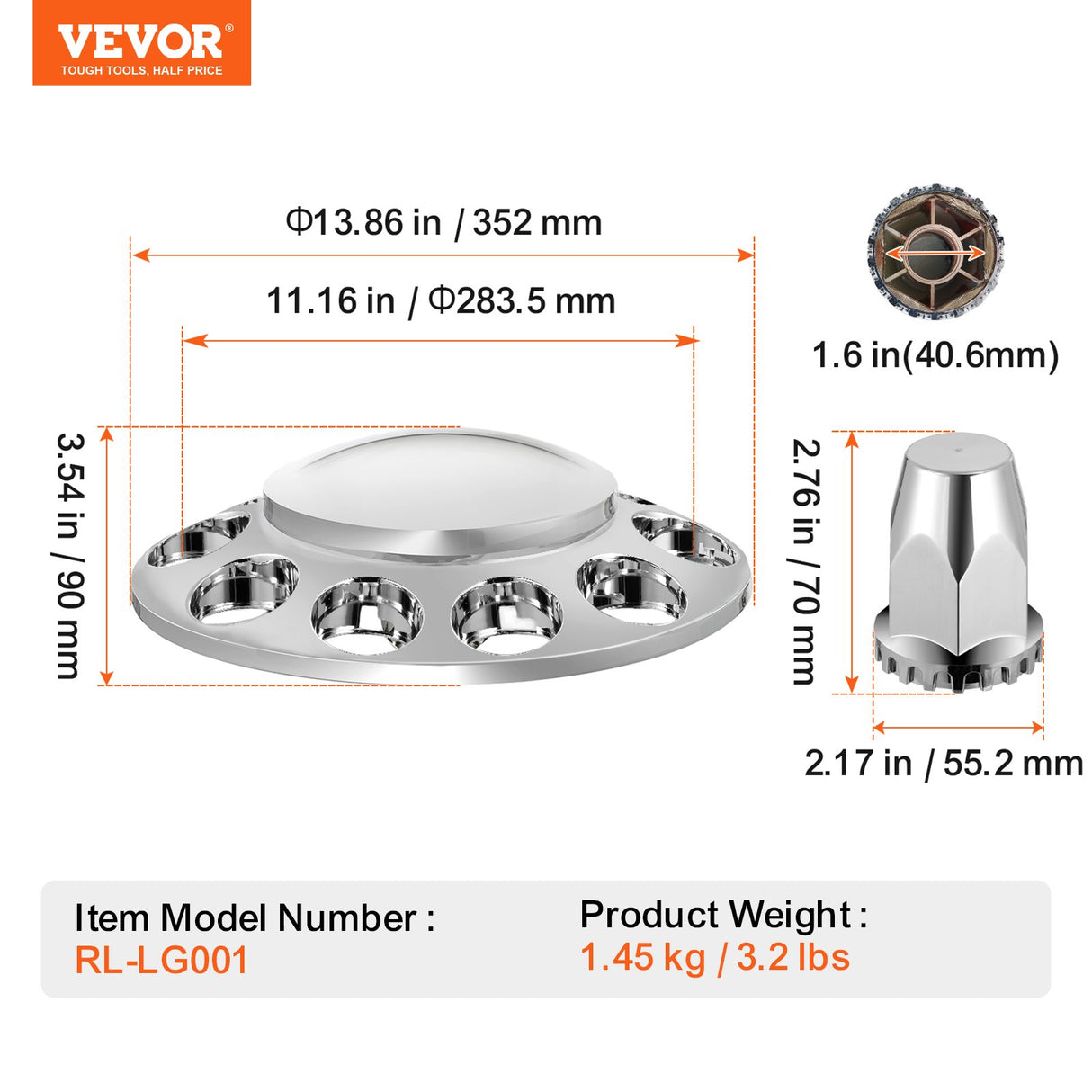 VEVOR Front Axle Cover Combo Kit ABS Lug Nut Covers with Nut Cover Tools
