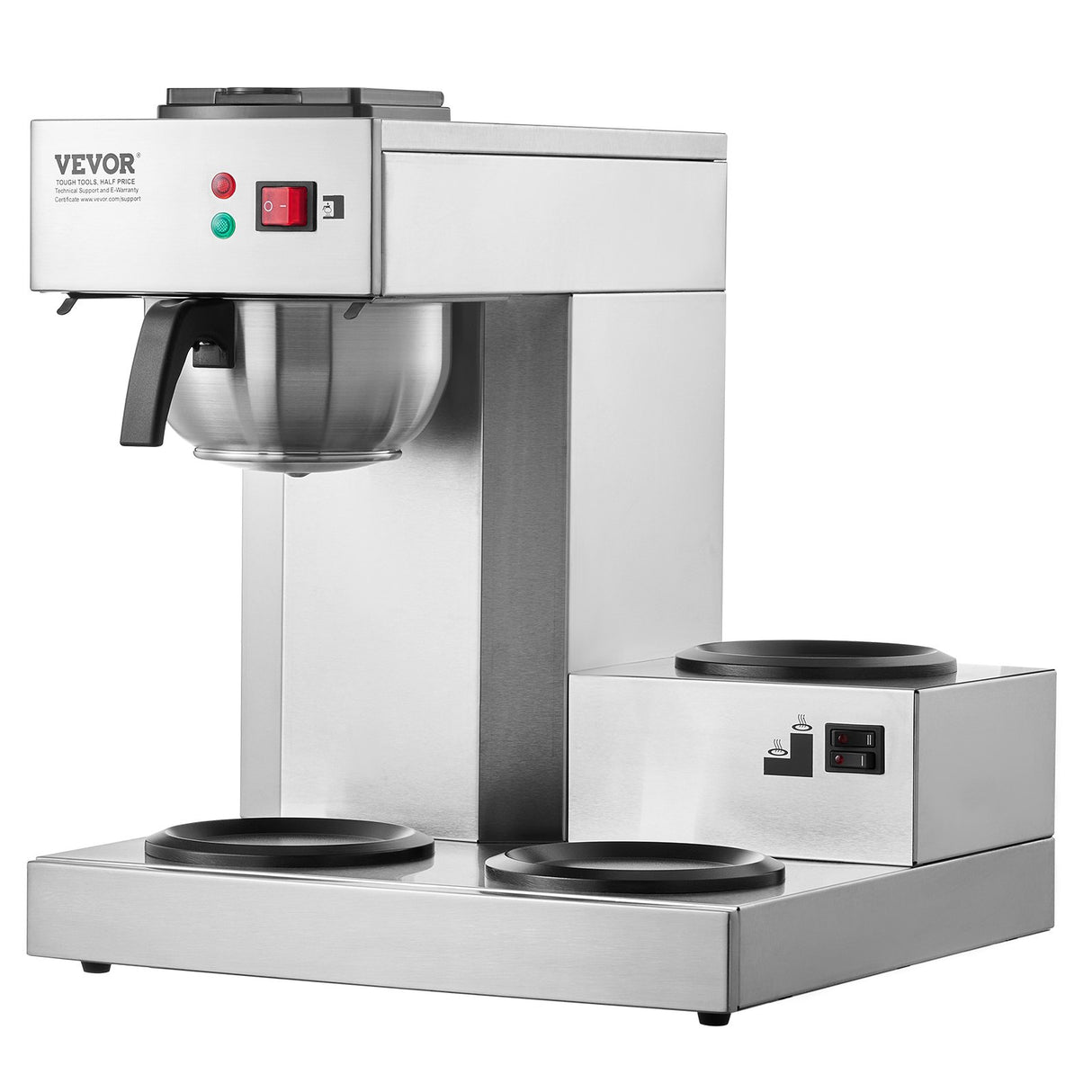 VEVOR 12 Cups Commercial Drip Coffee Maker with 3 Glass Carafes and 3 Warmers