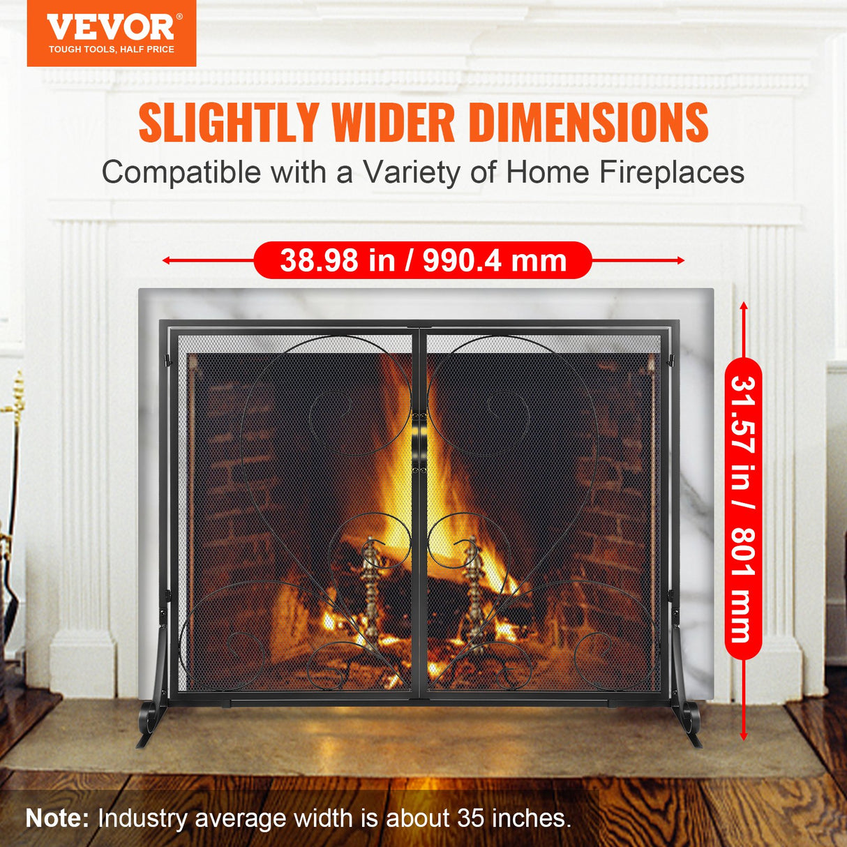 VEVOR 990x802MM Fireplace Screen 2-Panel Iron Mesh Spark Guard Vintage Black