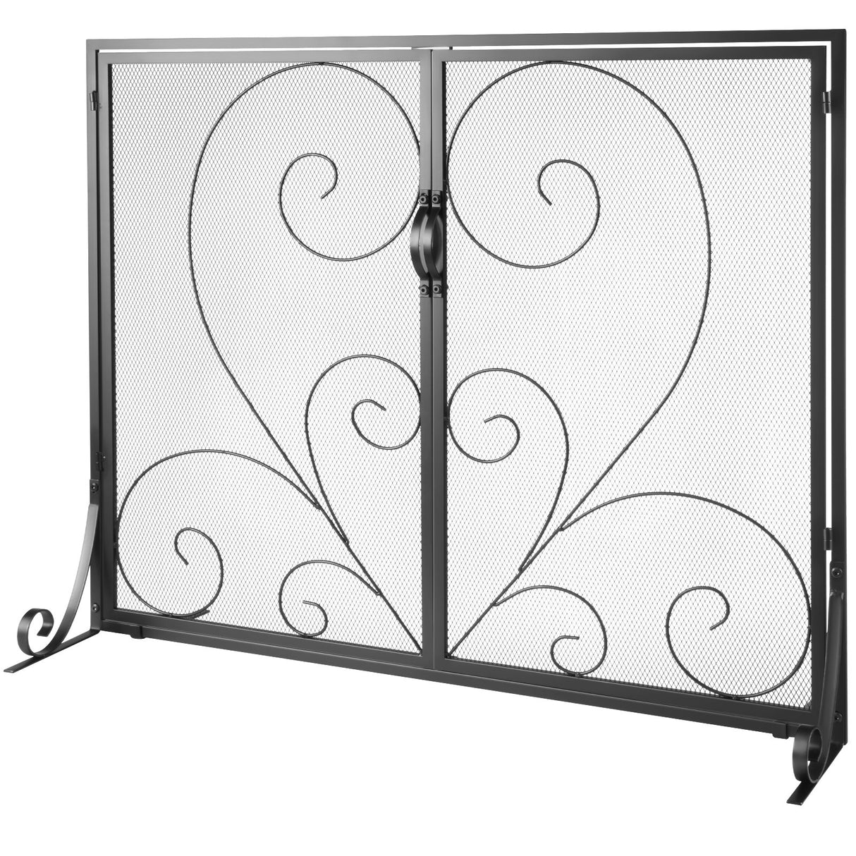 VEVOR 990x802MM Fireplace Screen 2-Panel Iron Mesh Spark Guard Vintage Black