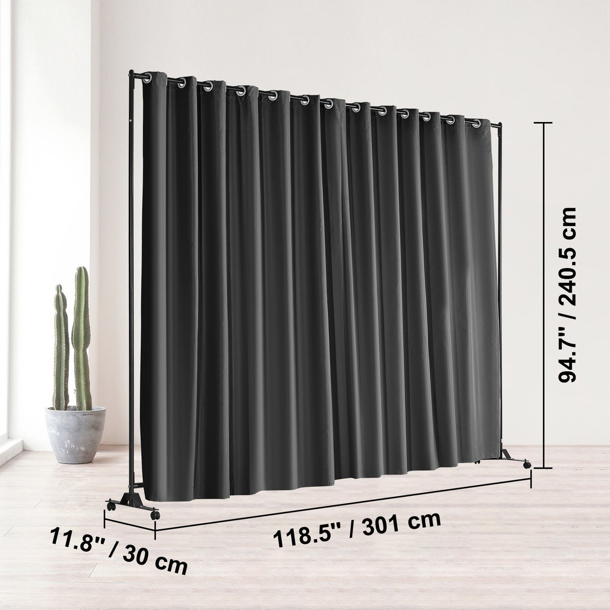VEVOR Room Divider, 8 ft x 10 ft (96 x 120inch) Portable Panel Room Divider with Wheels Curtain Divider Stand, Room Divider Privacy Screen for Office, Bedroom, Dining Room, Study, Black