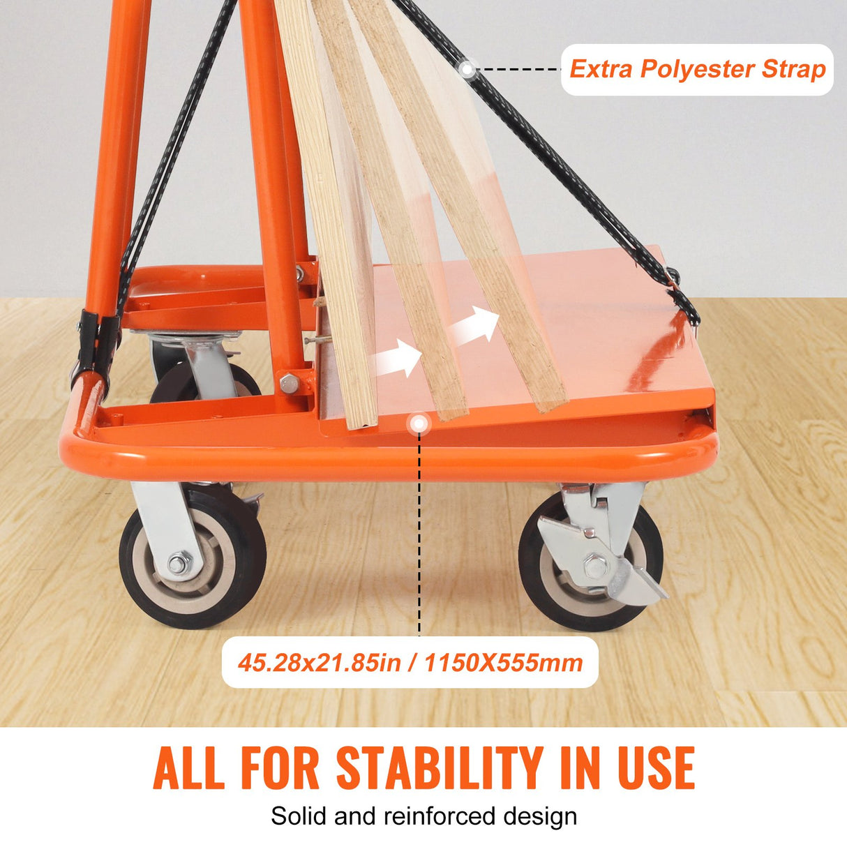 VEVOR Drywall Cart, 3000 LBS Panel Dolly Cart with 45.28" x 21.8" Deck and 5" Swivel Wheels, Heavy-Duty Drywall Sheet Cart, Handling Wall Panel,