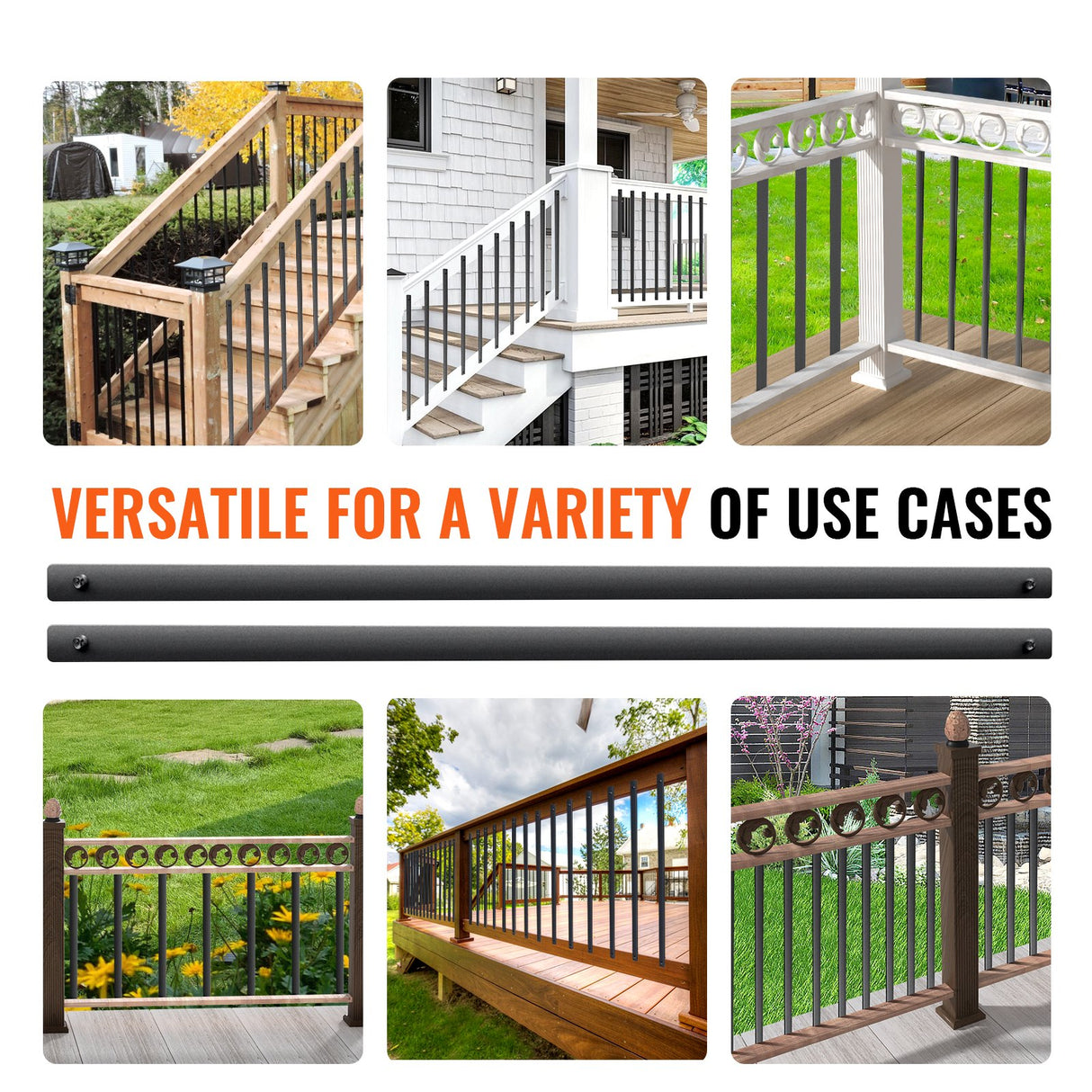 VEVOR Staircase Metal Balusters, 29.5'' x 1'' Flat Aluminum Alloy Decorative Banister Spindles, 51 Pack Deck Baluster with Screws, Classic Hollow Deck