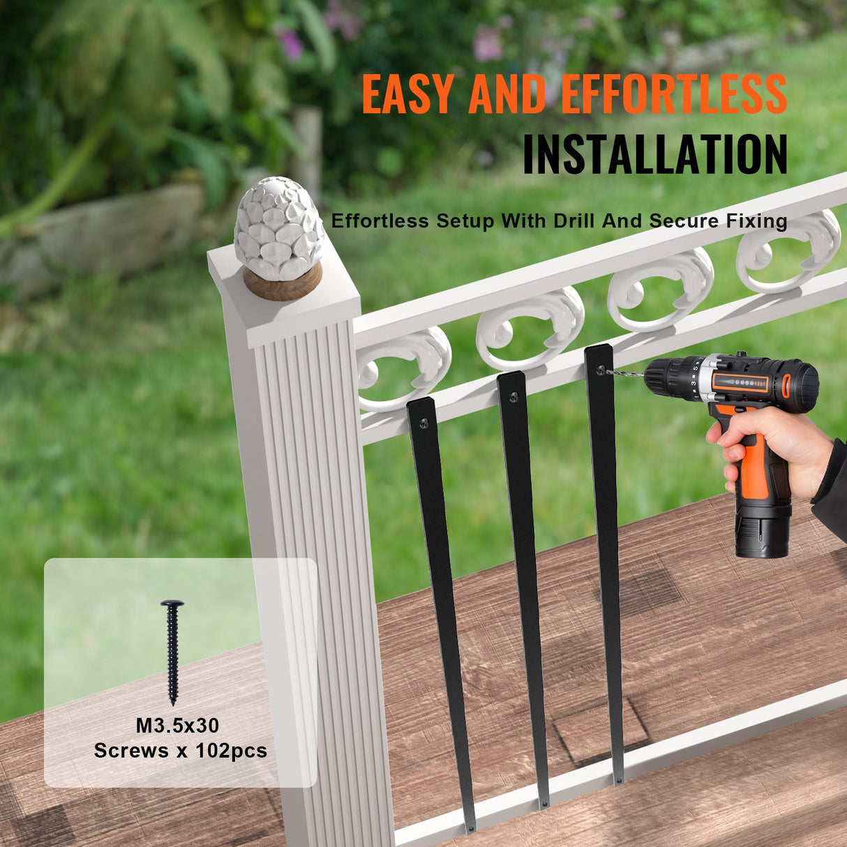 VEVOR Staircase Metal Balusters, 32.28"x1"x0.2" Flat Aluminum Alloy Decorative Banister Spindles, 51 Pack Deck Baluster with Screws, Classic Hollow
