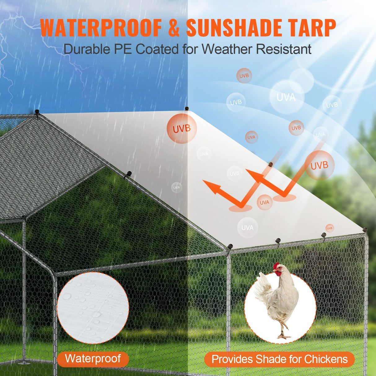 VEVOR Large Metal Chicken Coop, 3x3.93x1.99 m Walk-in Chicken Runs for Yard with Cover, Spire Roof Hen House with Security Lock for Outdoor and